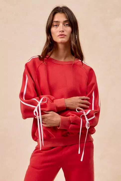 SIDE LINED BOW DETAILS FLEECE SWEATSHIRT by RAËLIV