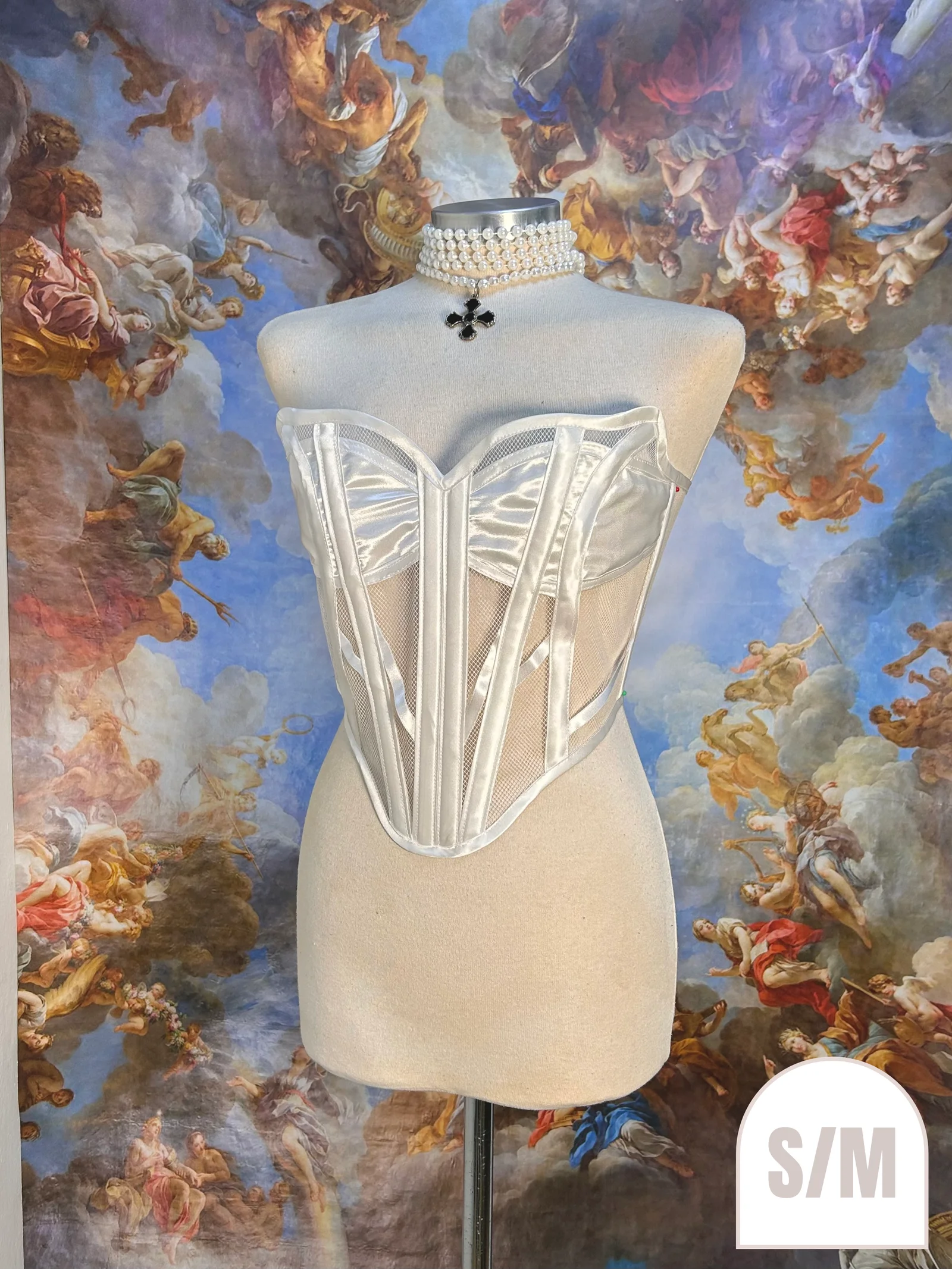 White Satin and Tulle Corset by Emjota Studio