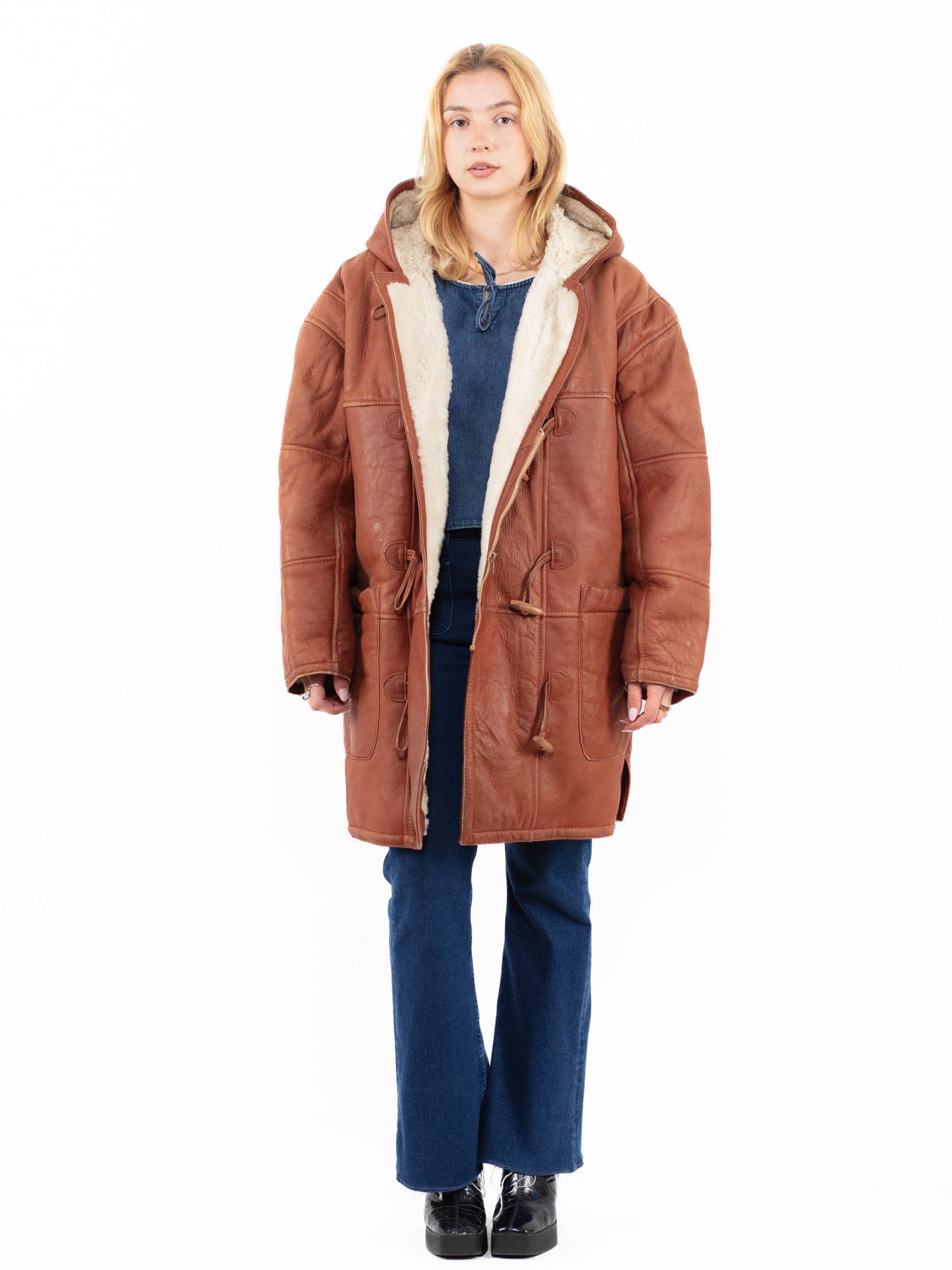 Vintage 90's Women Sheepskin Coat in Brown by Northern Grip