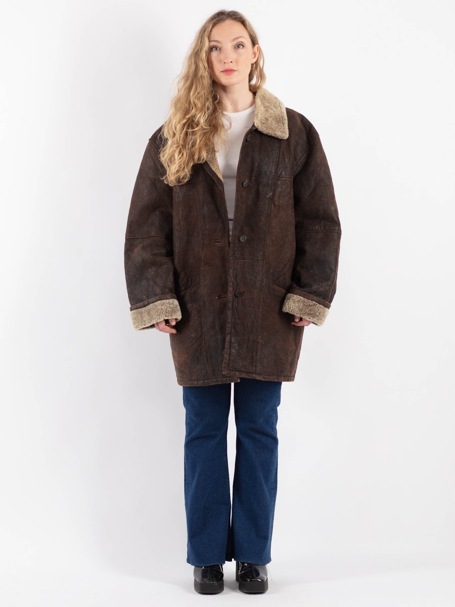 Vintage 90's Women Sheepskin Coat in Brown by Northern Grip