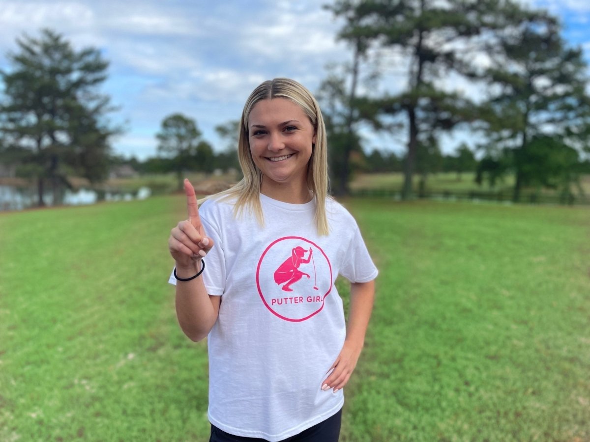 Youth Short Sleeve Tshirt - White/Pink by Putter Girl