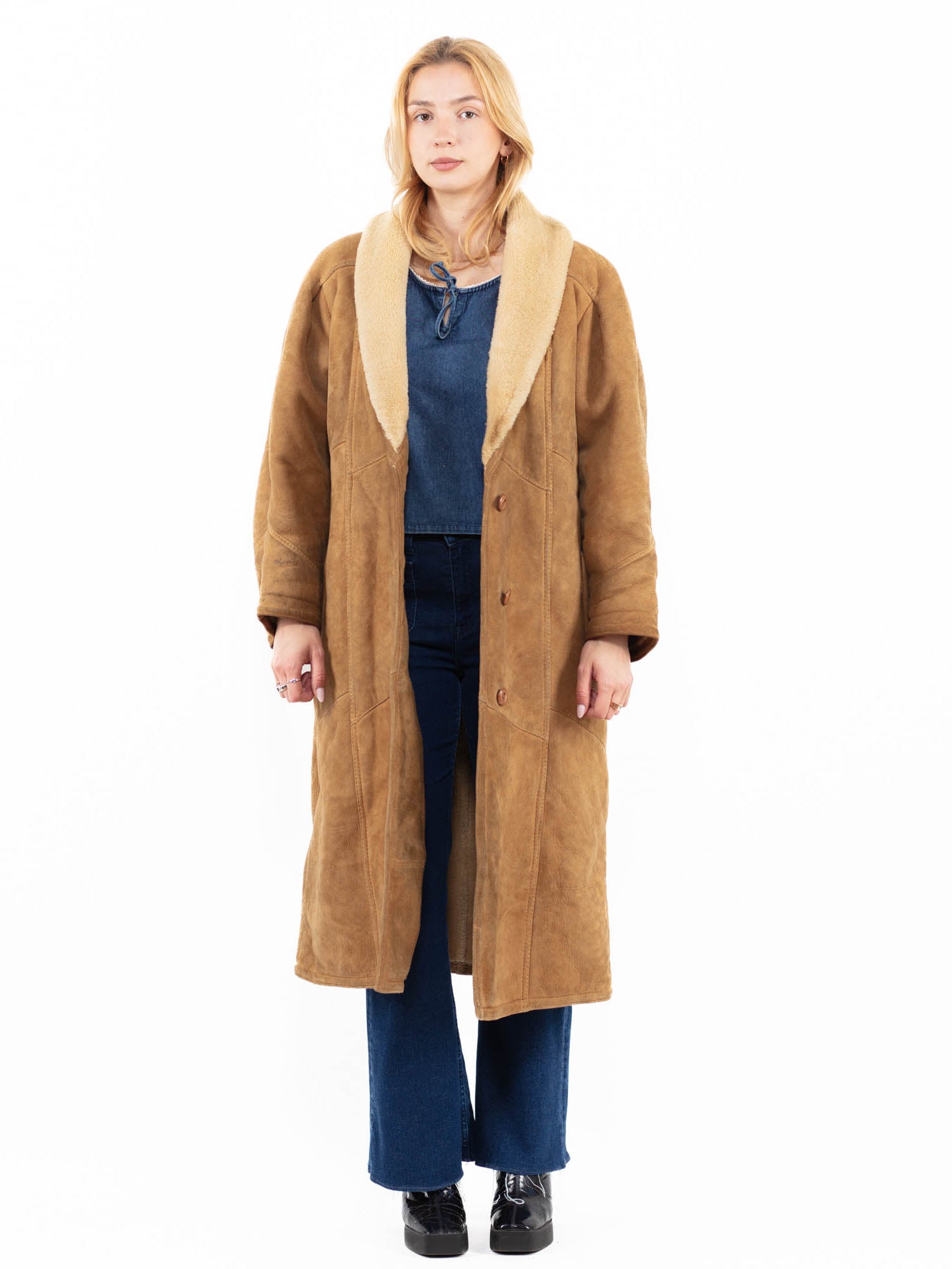 Vintage 70's Women Sheepskin Coat in Beige by Northern Grip