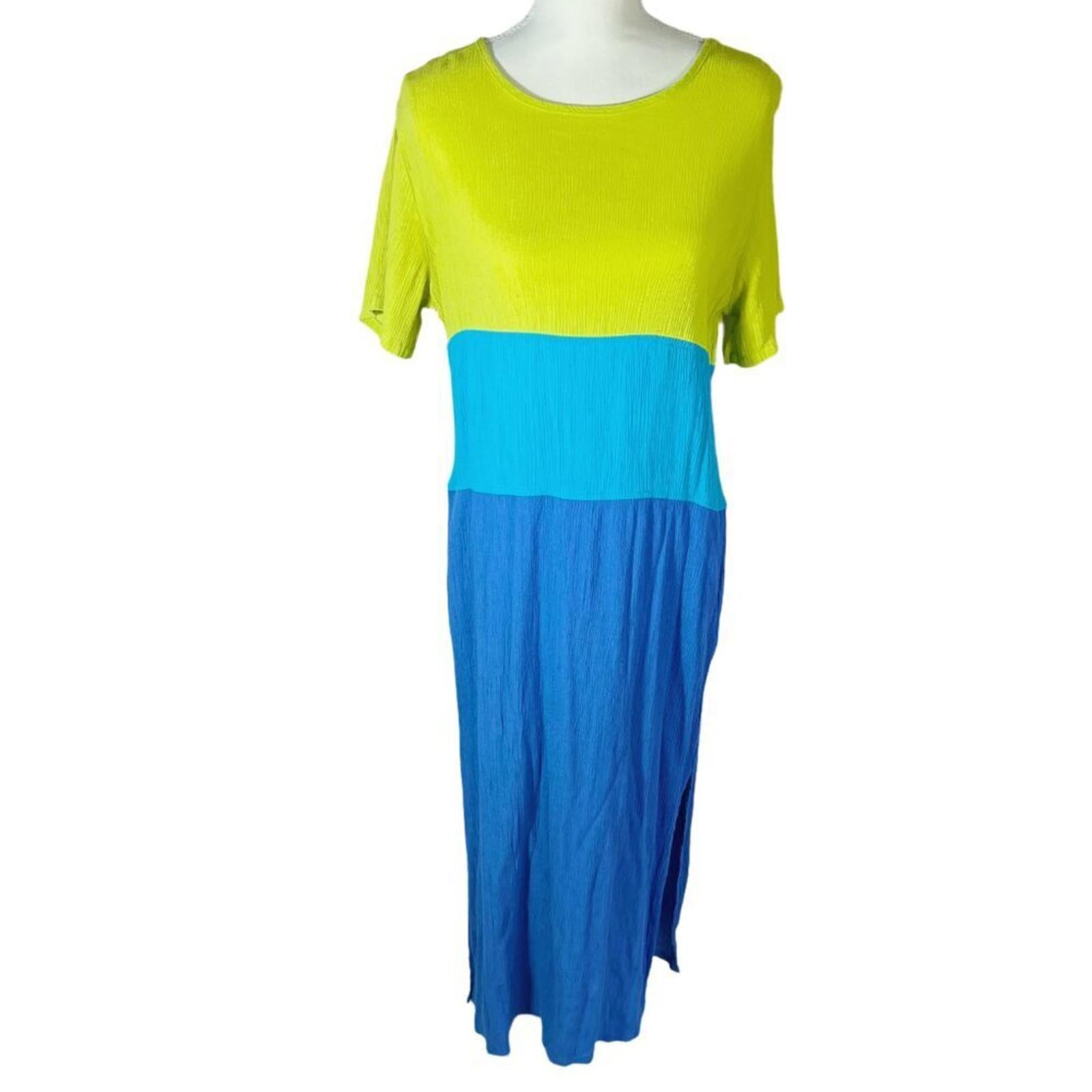 Diane Von Furstenburg Blue Green Color Block Maxi Dress Summer Beach S by Hot Girl Secondhand