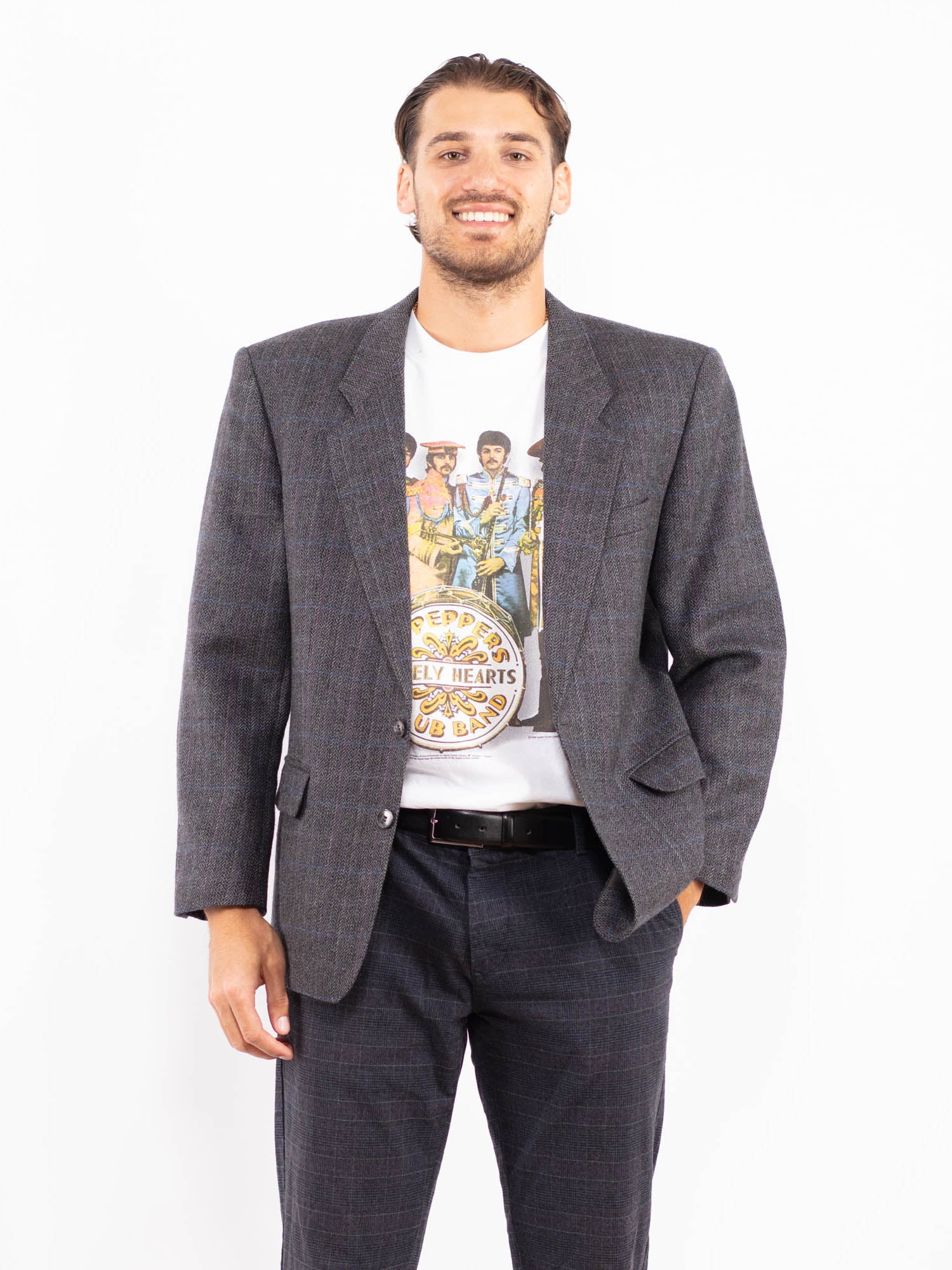 Vintage 80's Men Wool Blazer Jacket in Gray by Northern Grip