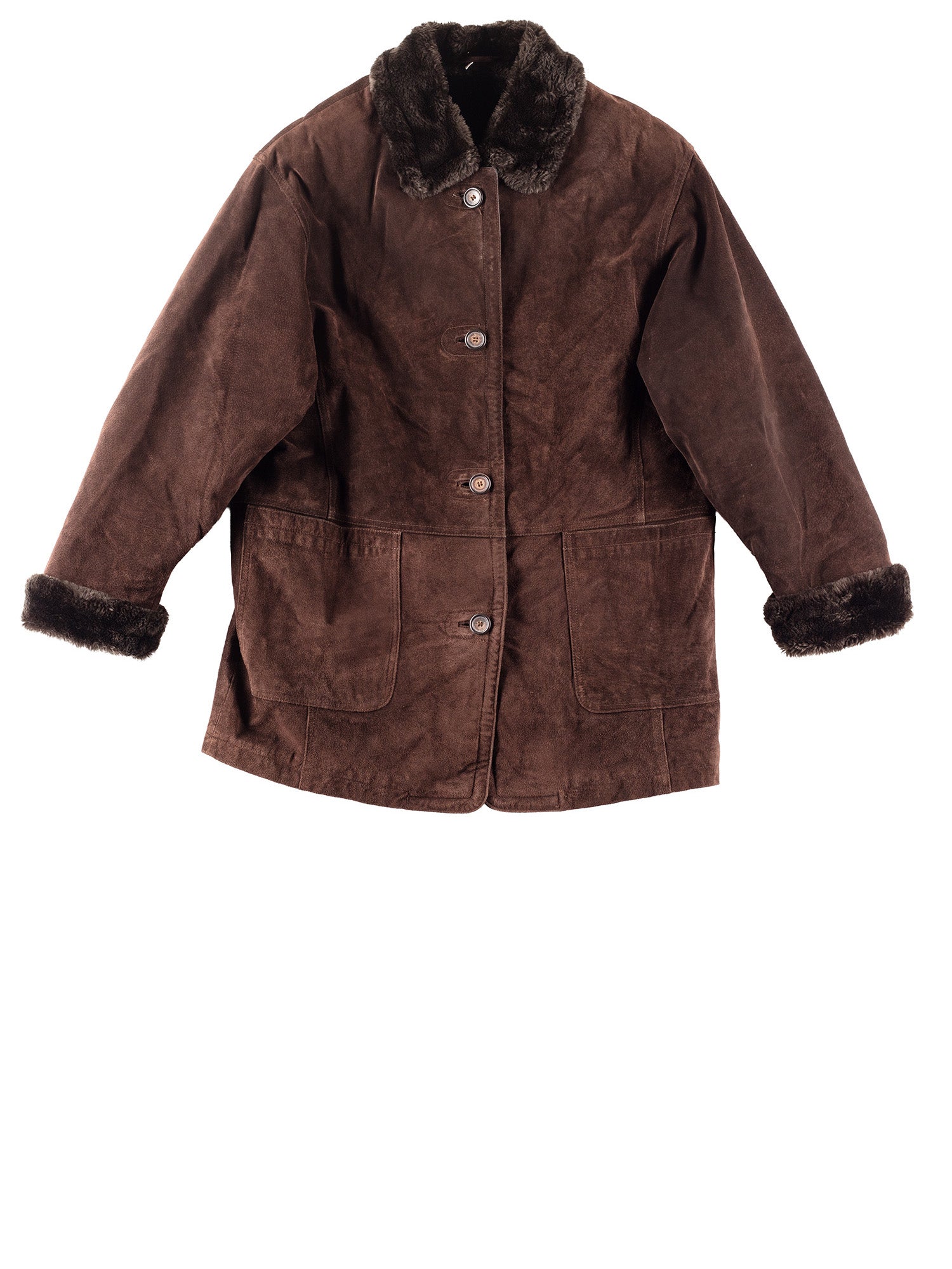 Vintage 80's Women Faux Sheepskin Coat in Brown by Northern Grip