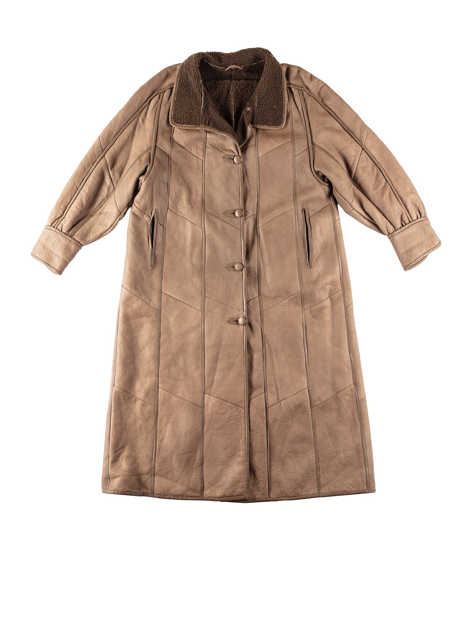 Vintage 90's Women Sheepskin Maxi Coat in Beige by Northern Grip