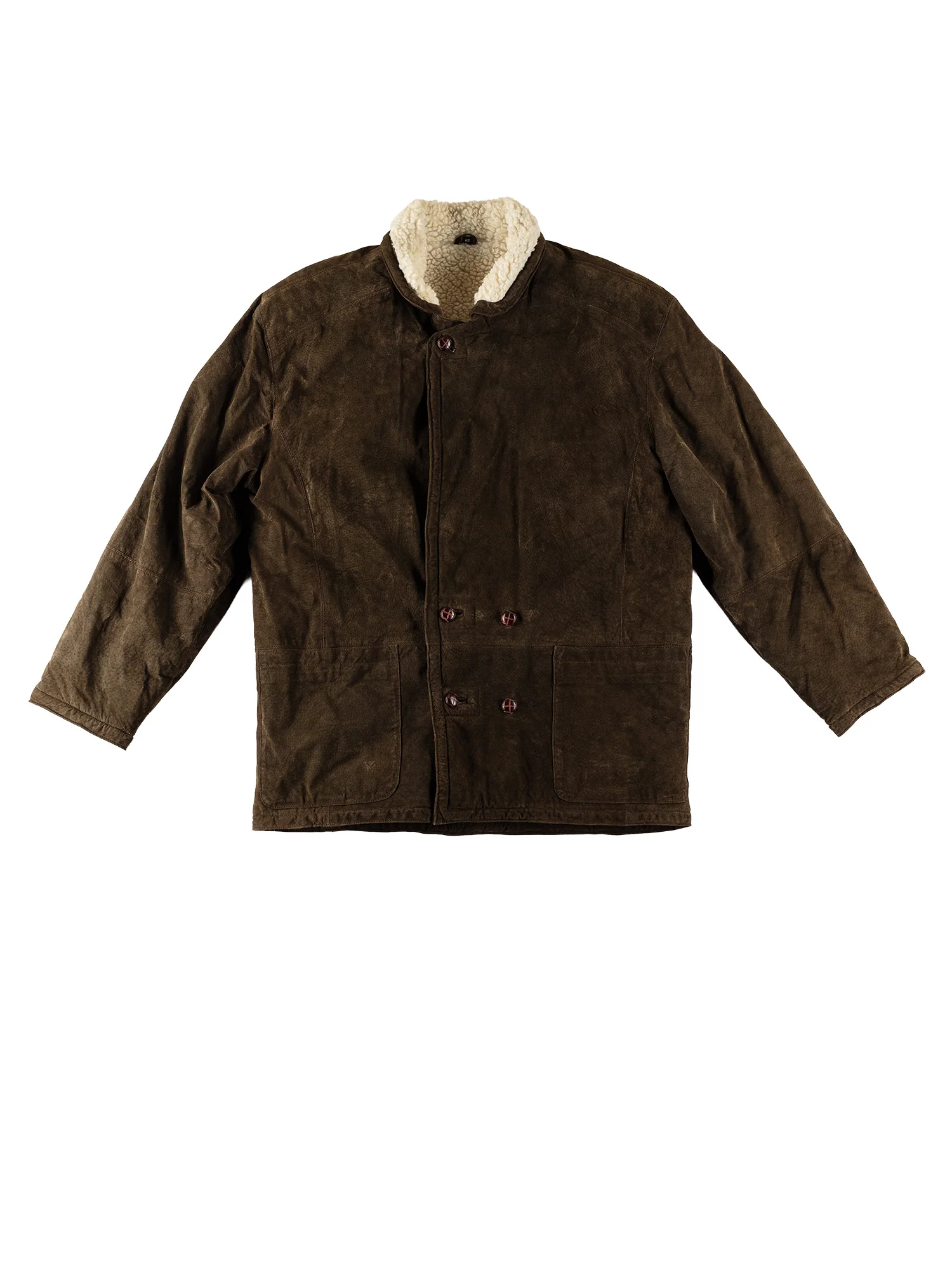 Vintage 80's Men Faux Sheepskin Coat in Olive Green by Northern Grip