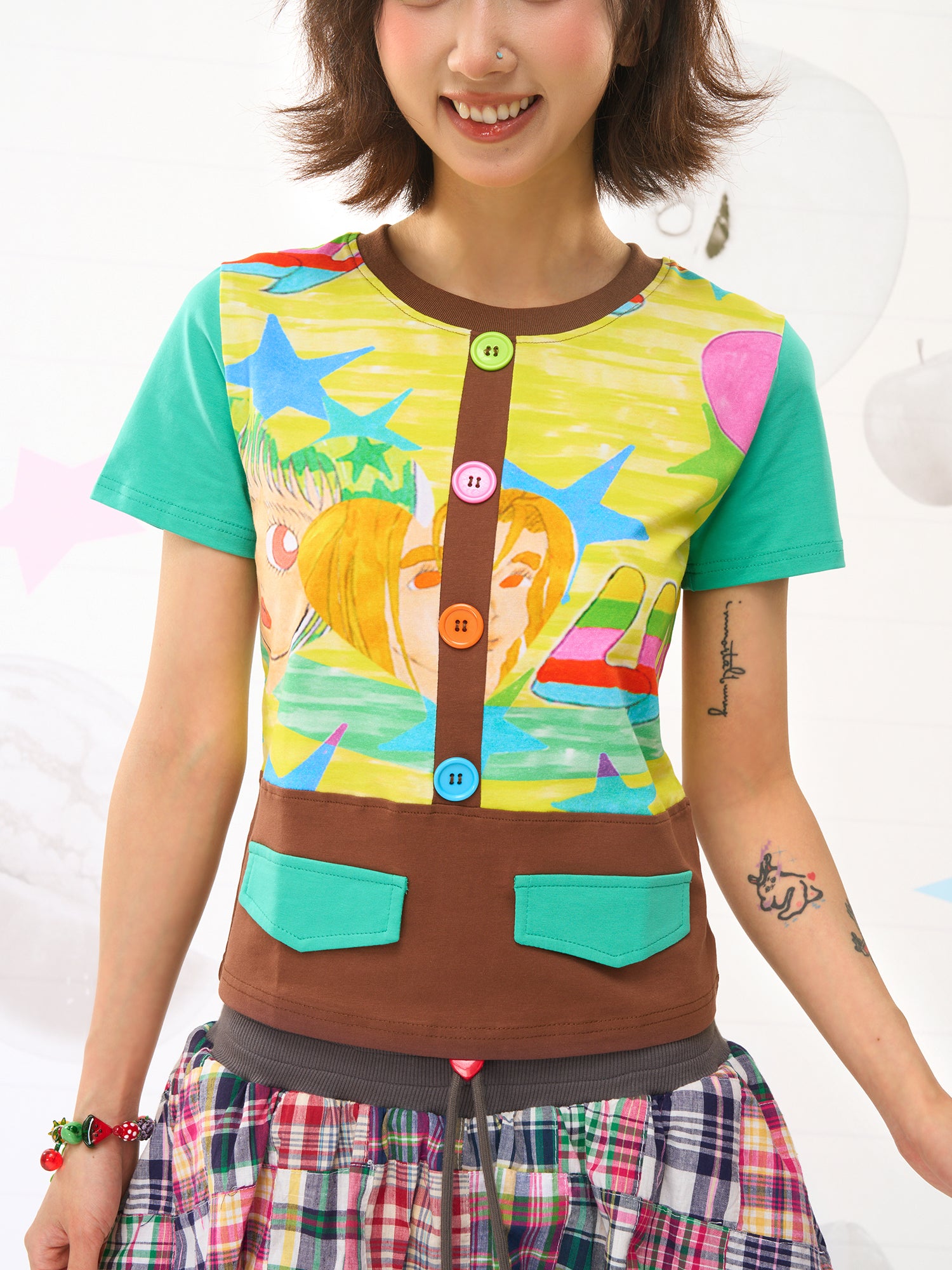 FRUITS Sweet‑Dream Tee | Illustration Tee with Faux Pockets by Land Decora