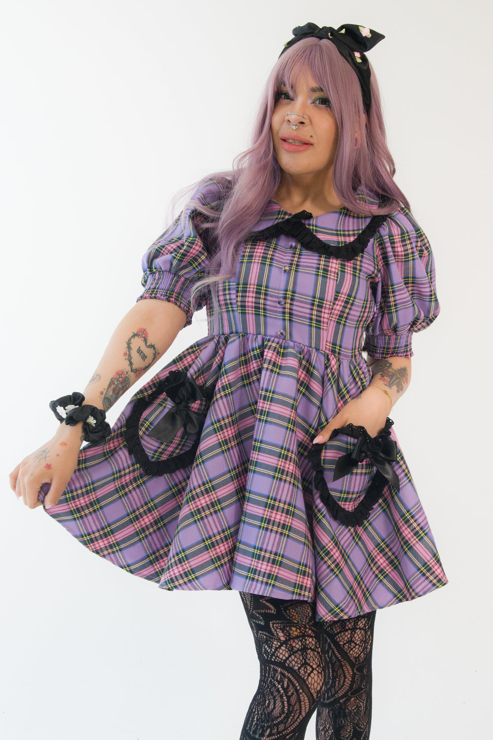 Lavender Tartan Gumdrop Dress by Miss Candyholic