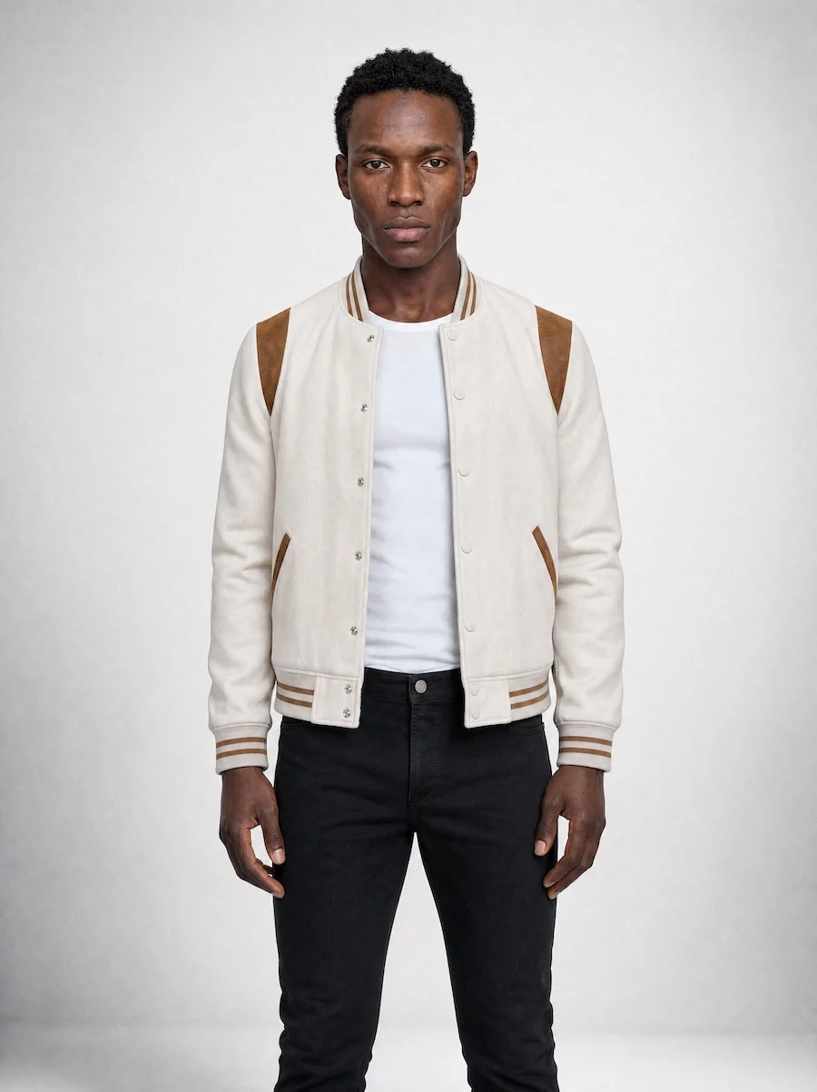 Jeter Vintage Mocha Stretch Varsity Jacket by MONFRERE