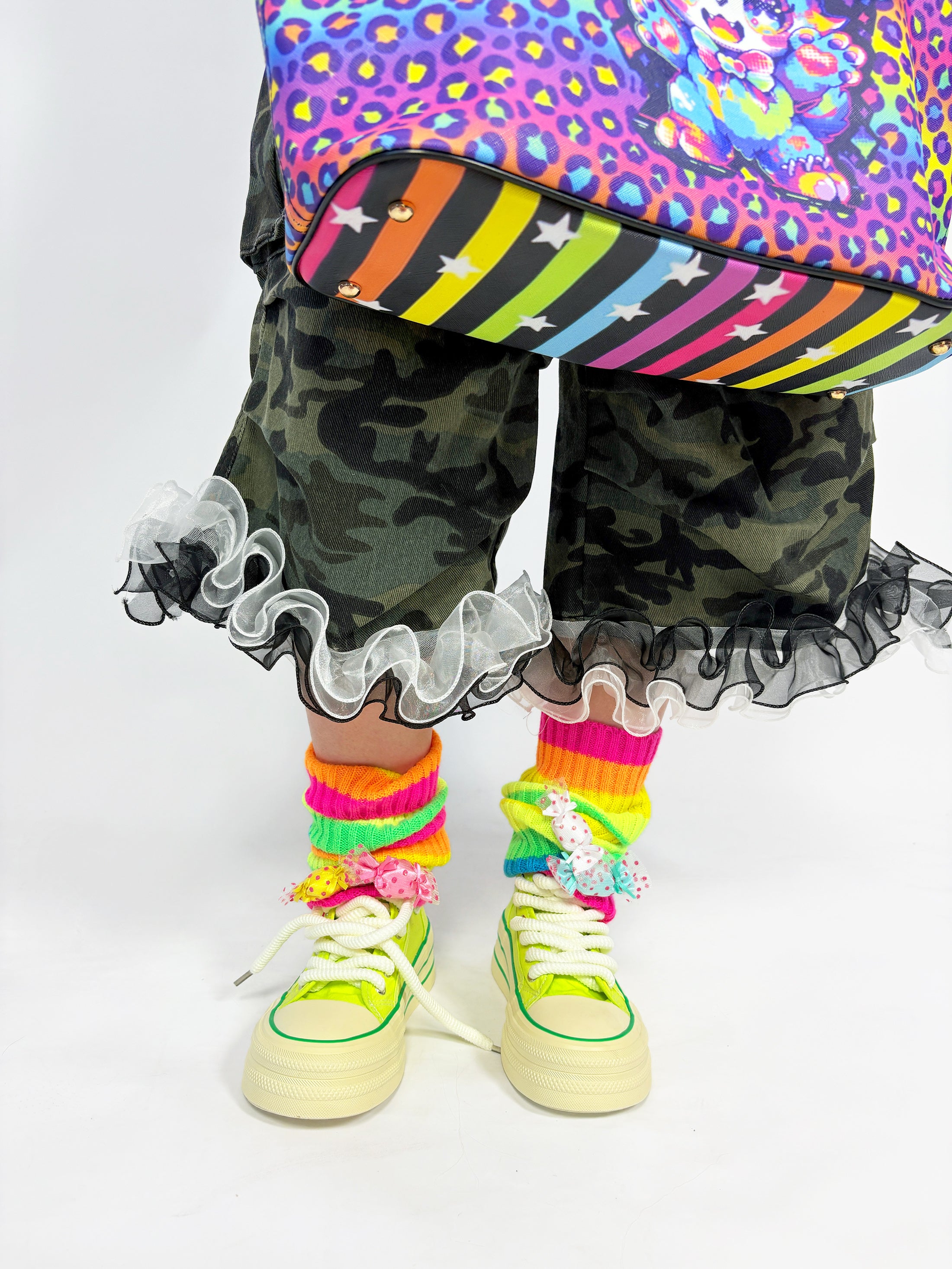 Decora Kei Rainbow Stripe Knit Leg Warmers Colorful Cute - LEERROO by Land Decora