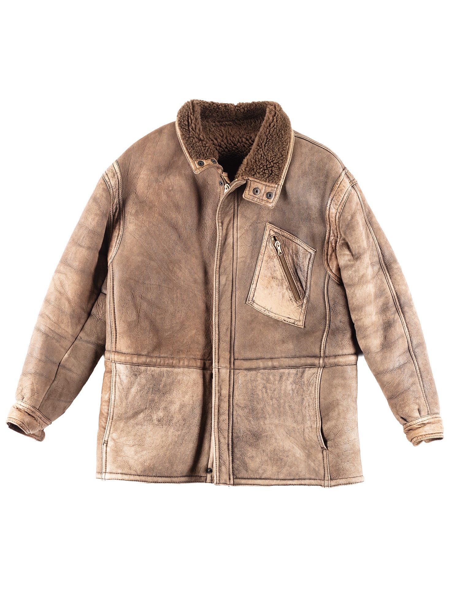 Vintage 80's Men Sheepskin Coat in Brown by Northern Grip