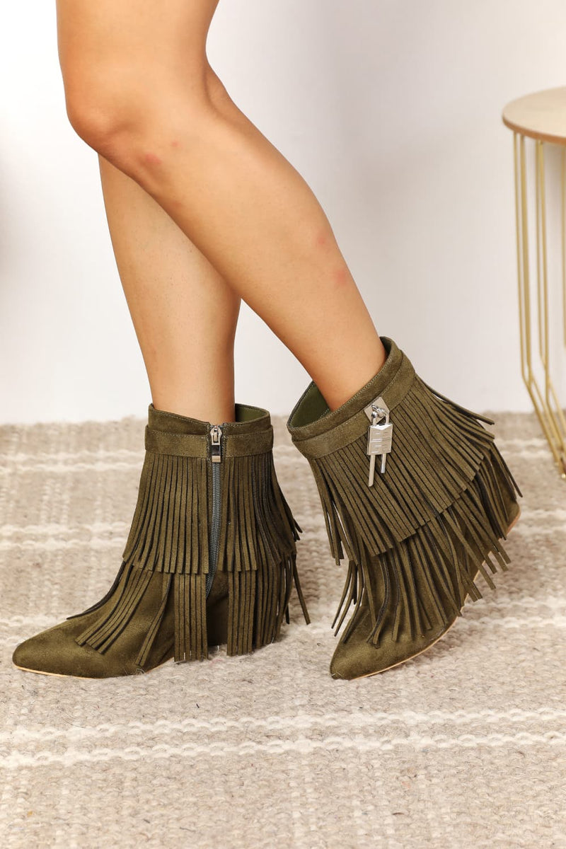 Legend Women's Tassel Wedge Heel Ankle Booties by RAËLIV