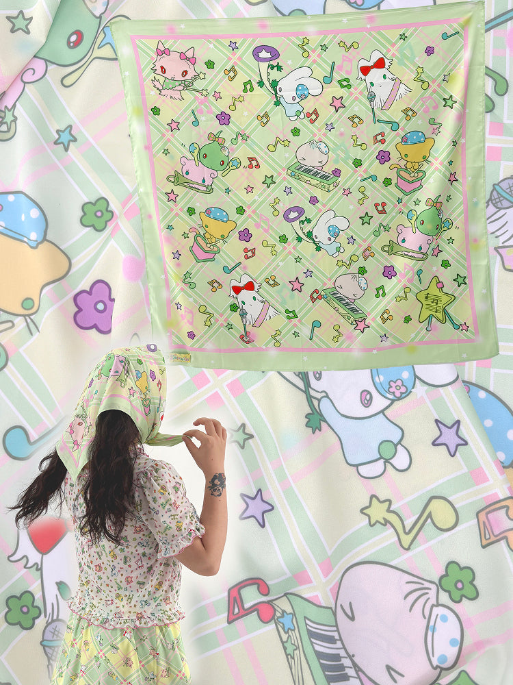 Shishihshop Printed Scarf | Harajuku Satin Square Scarf by Land Decora