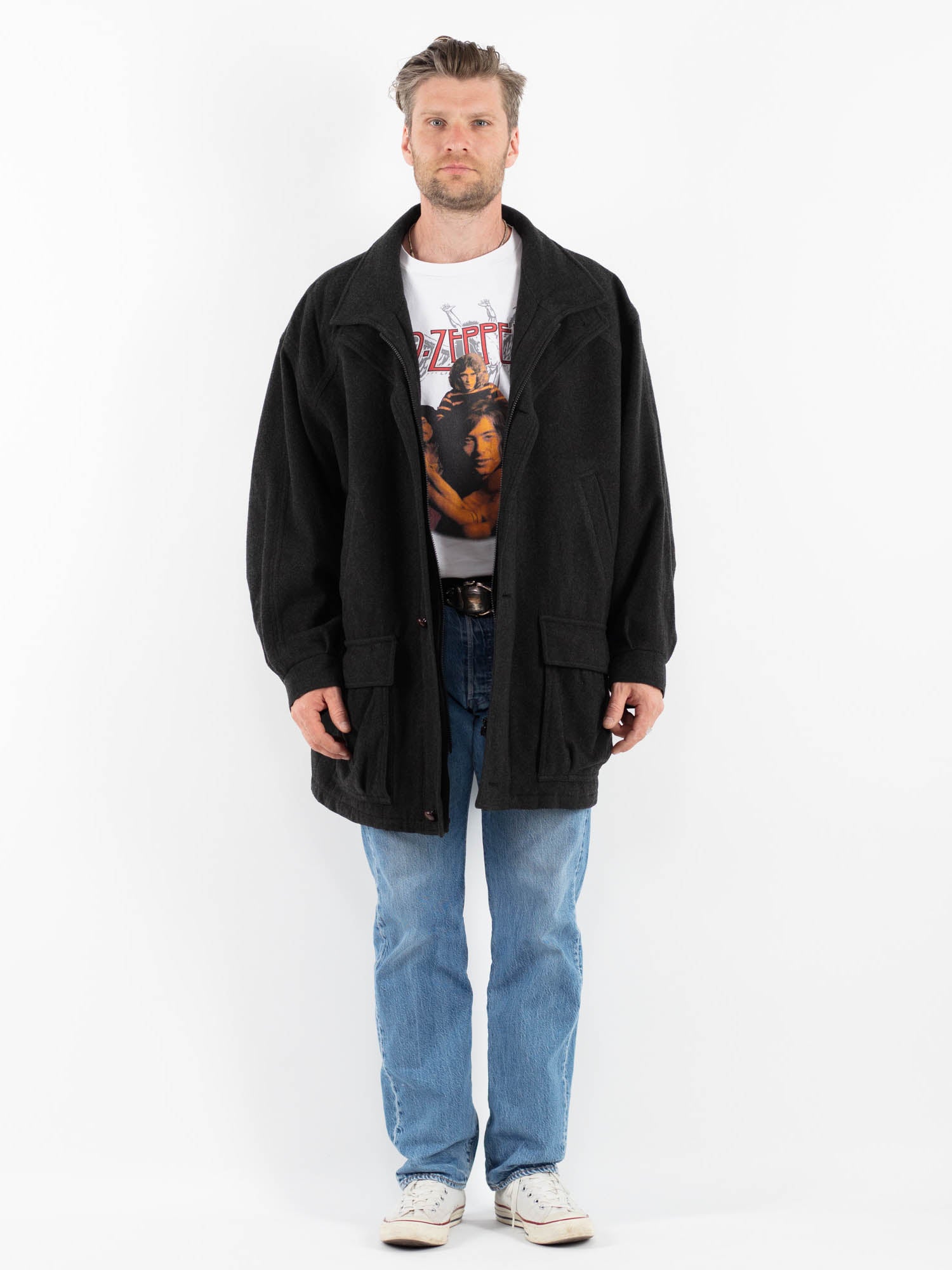 Vintage 90's Men Wool Blend Coat in Gray by Northern Grip