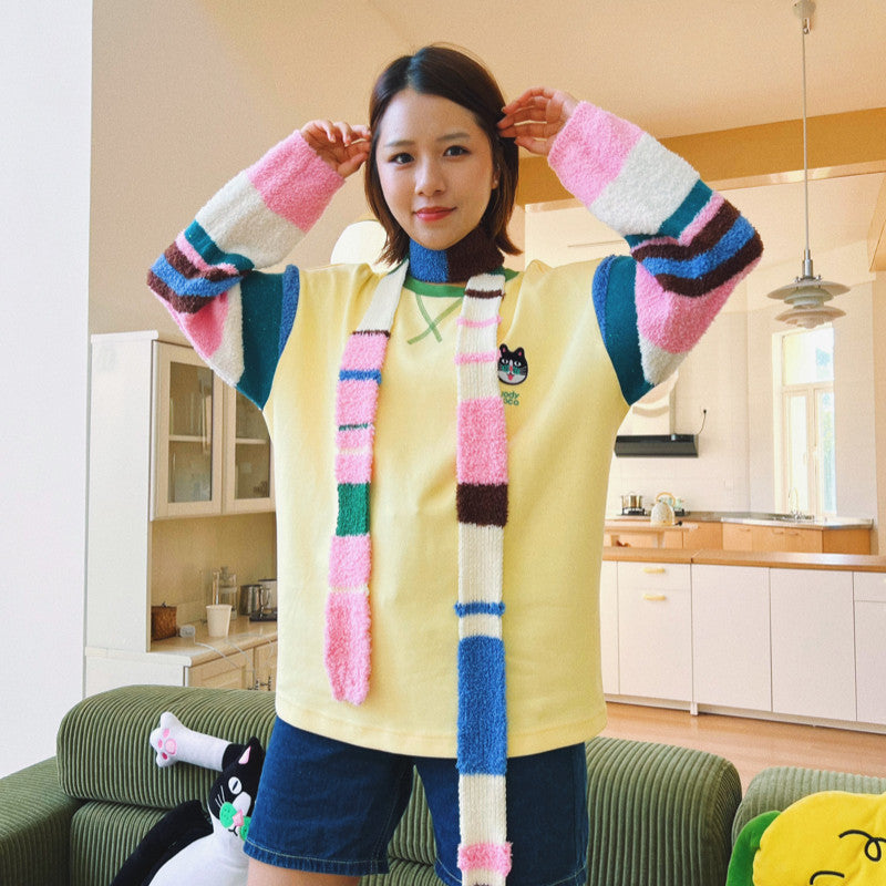 Striped Sleeve Knit Sweatshirt - uodycoco by Land Decora