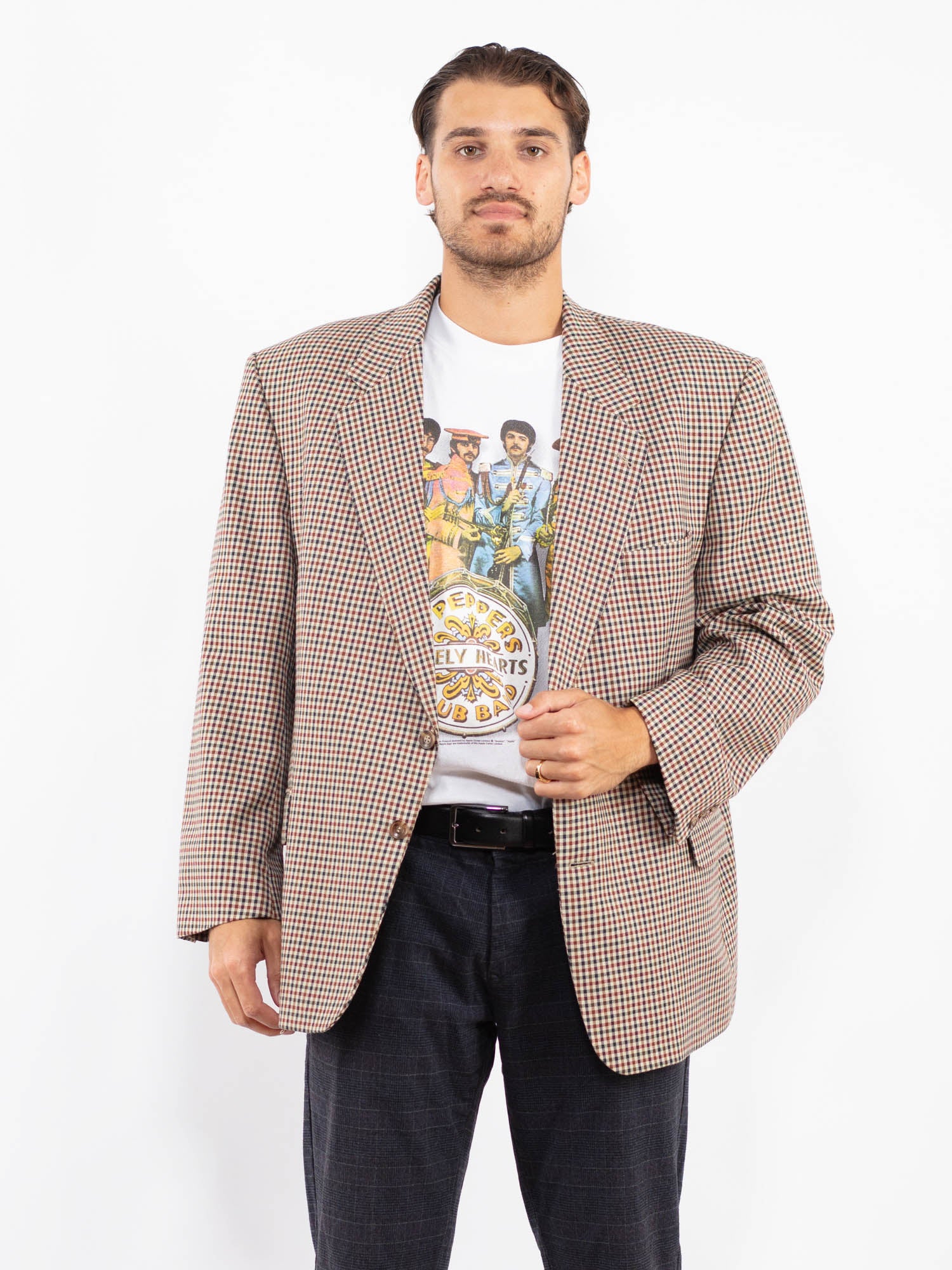 Vintage 80's Men Wool Blend Blazer Jacket in Multi by Northern Grip