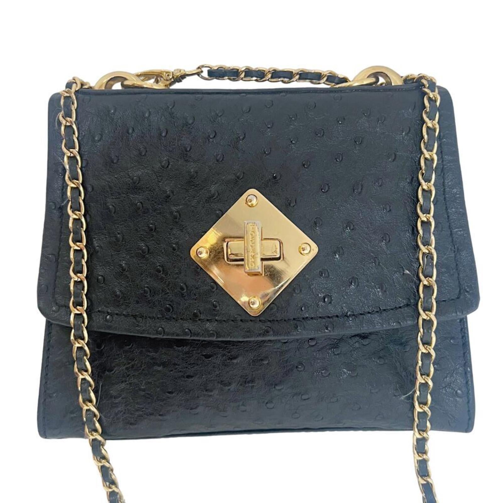 Vintage Tocco Toscano Black Ostrich Leather Structured Crossbody Bag G by Hot Girl Secondhand