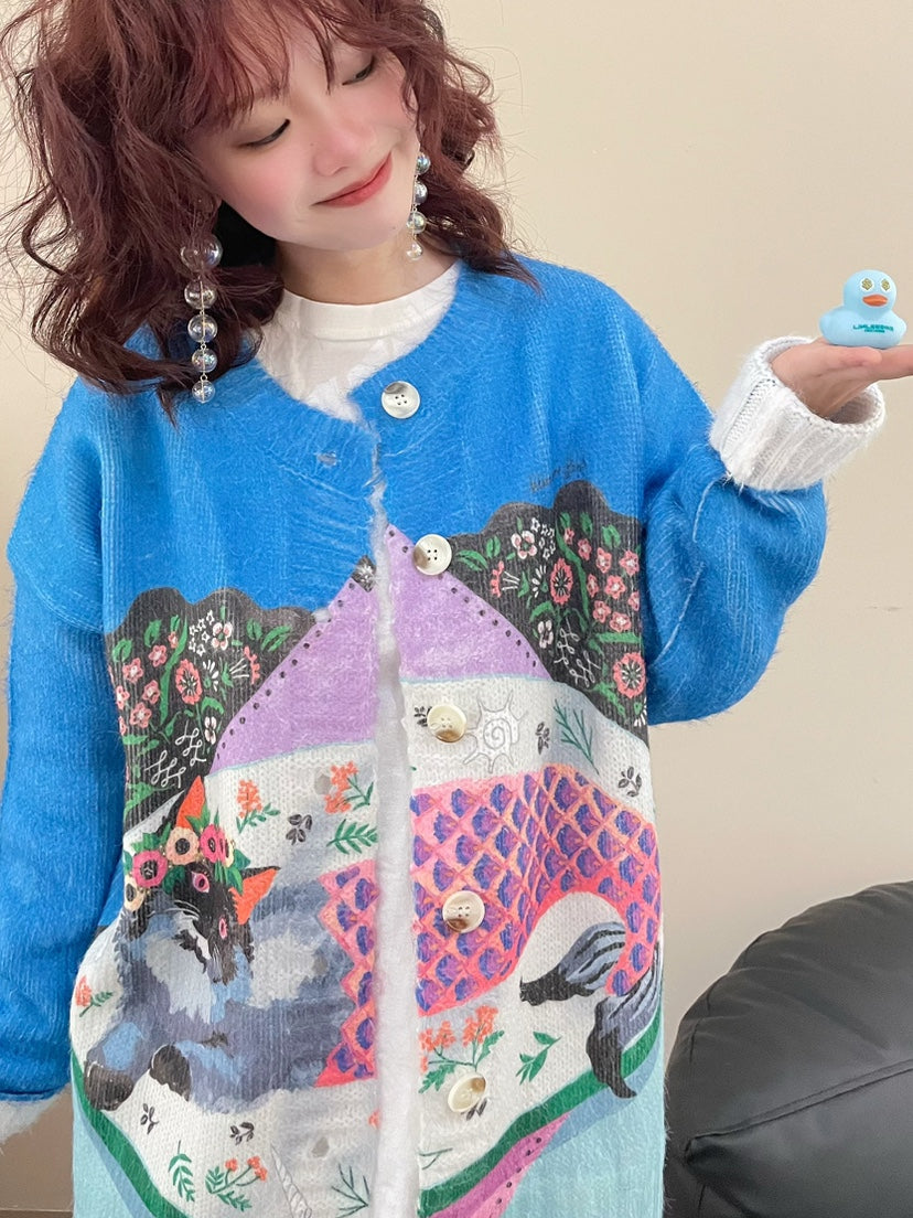 Kawaii Mermaid Cat Plush Cardigan Sweater - MeowMeow Bug Decora Kei by Land Decora