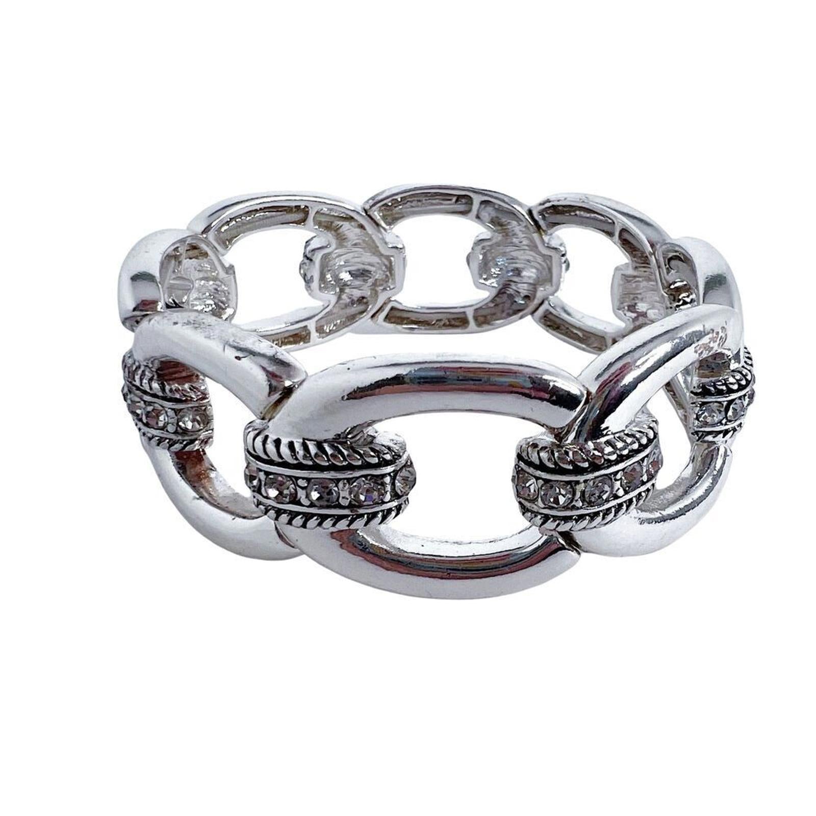 Silver Chunky Embossed Chain Link Bracelet Statement by Hot Girl Secondhand