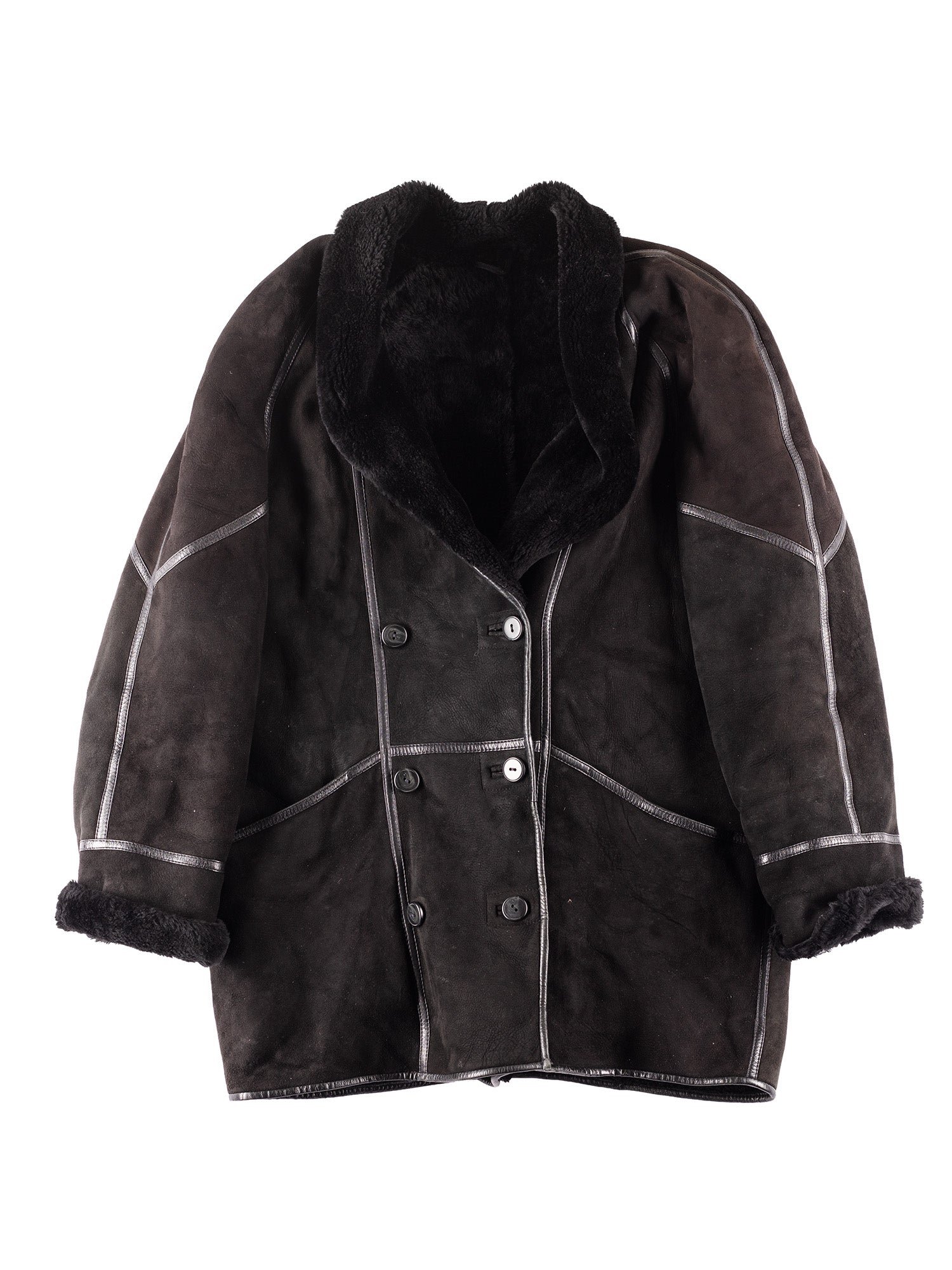 Vintage 90's Women Sheepskin Coat in Black by Northern Grip
