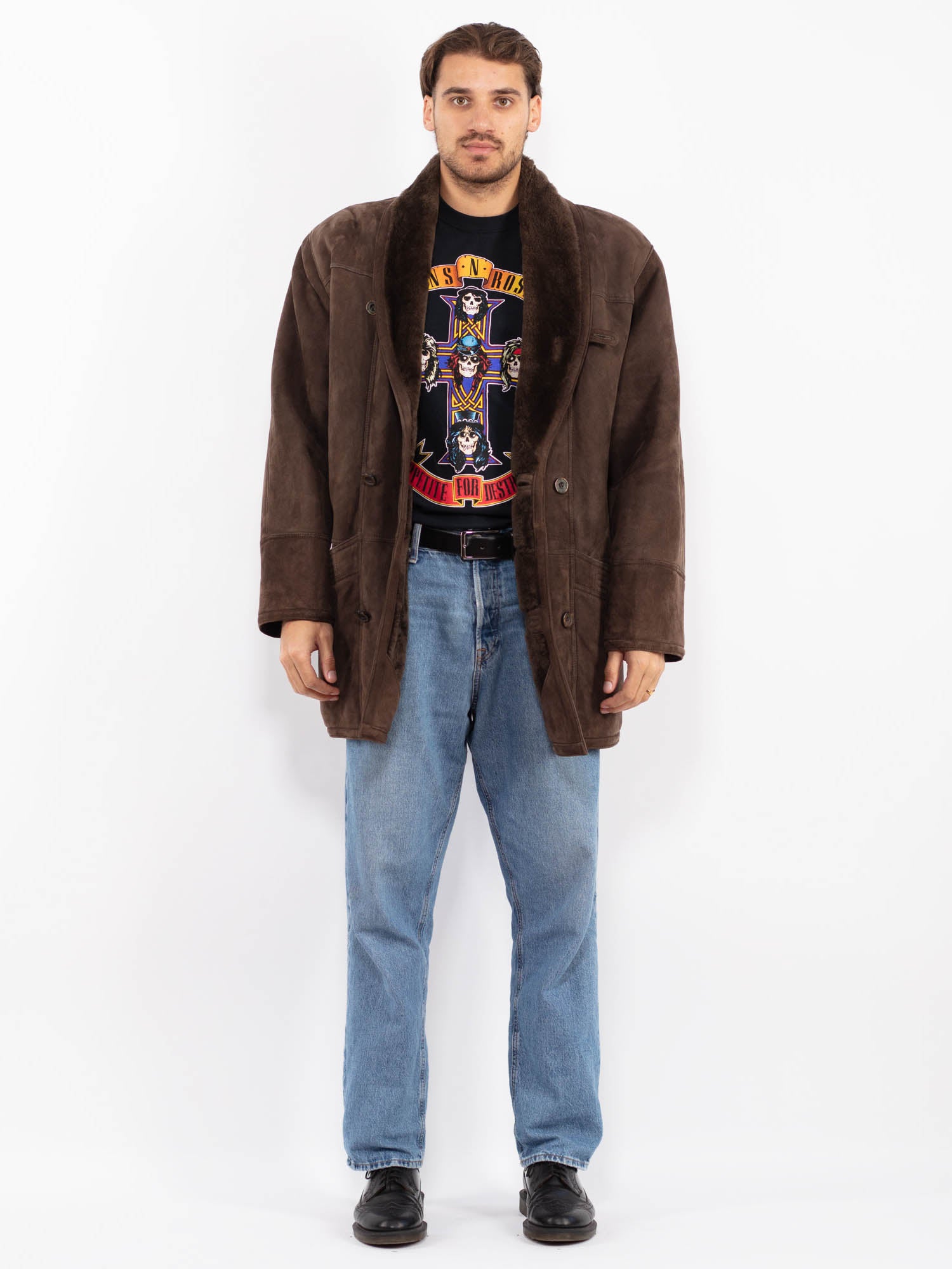 Vintage 80's Men Sheepskin Coat in Brown by Northern Grip