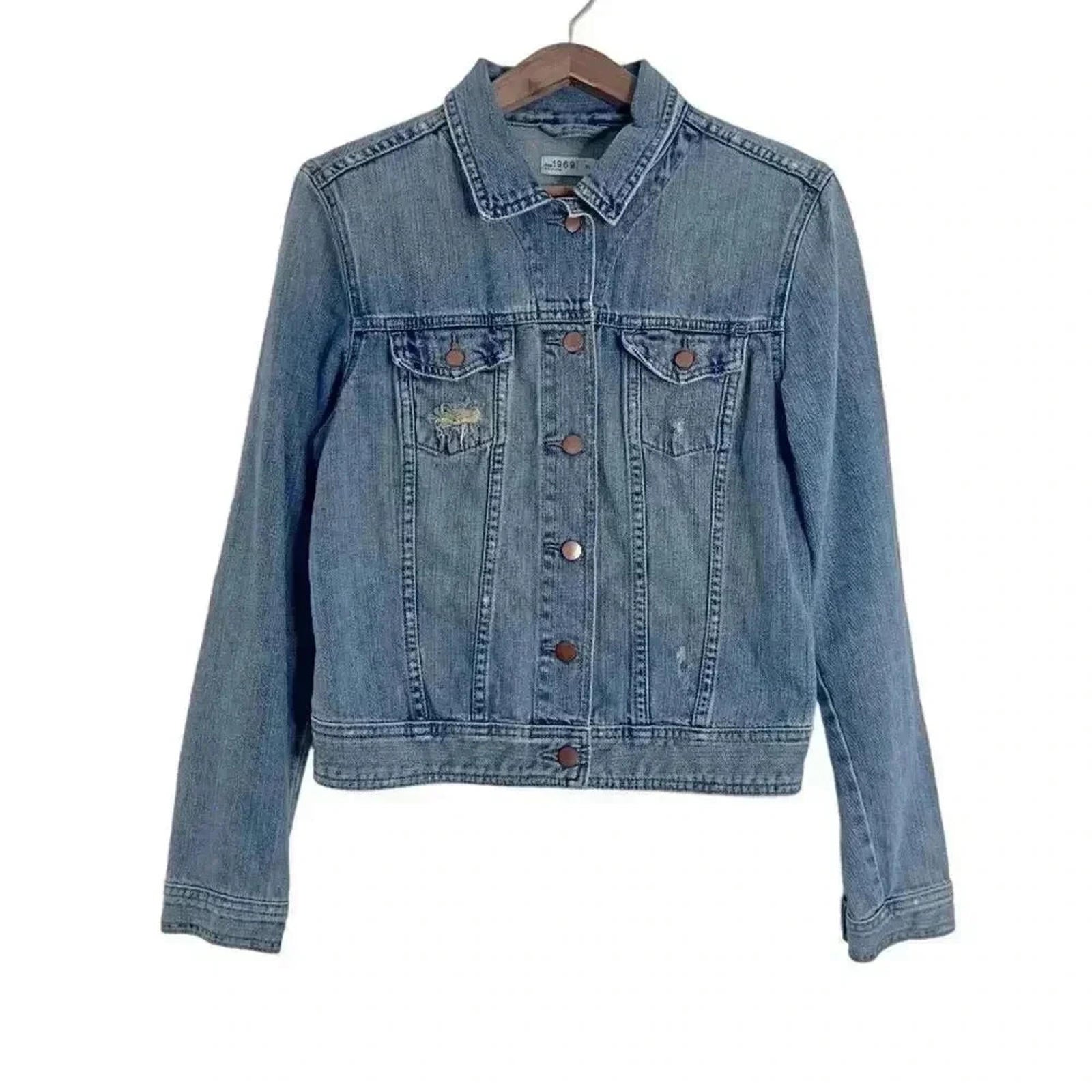 GAP Distressed Medium Wash Denim Jacket Women's Size M by Hot Girl Secondhand