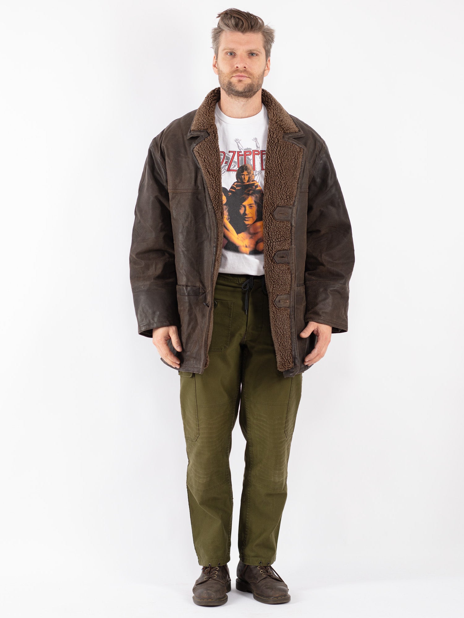 Vintage 90's Men Suede Sherpa Coat in Brown by Northern Grip