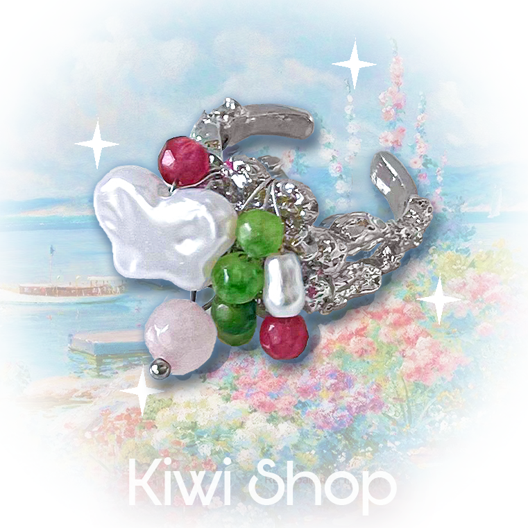 Y2K Beaded Ring - Colorful Adjustable Alloy Cute - Kiwi Store by Land Decora