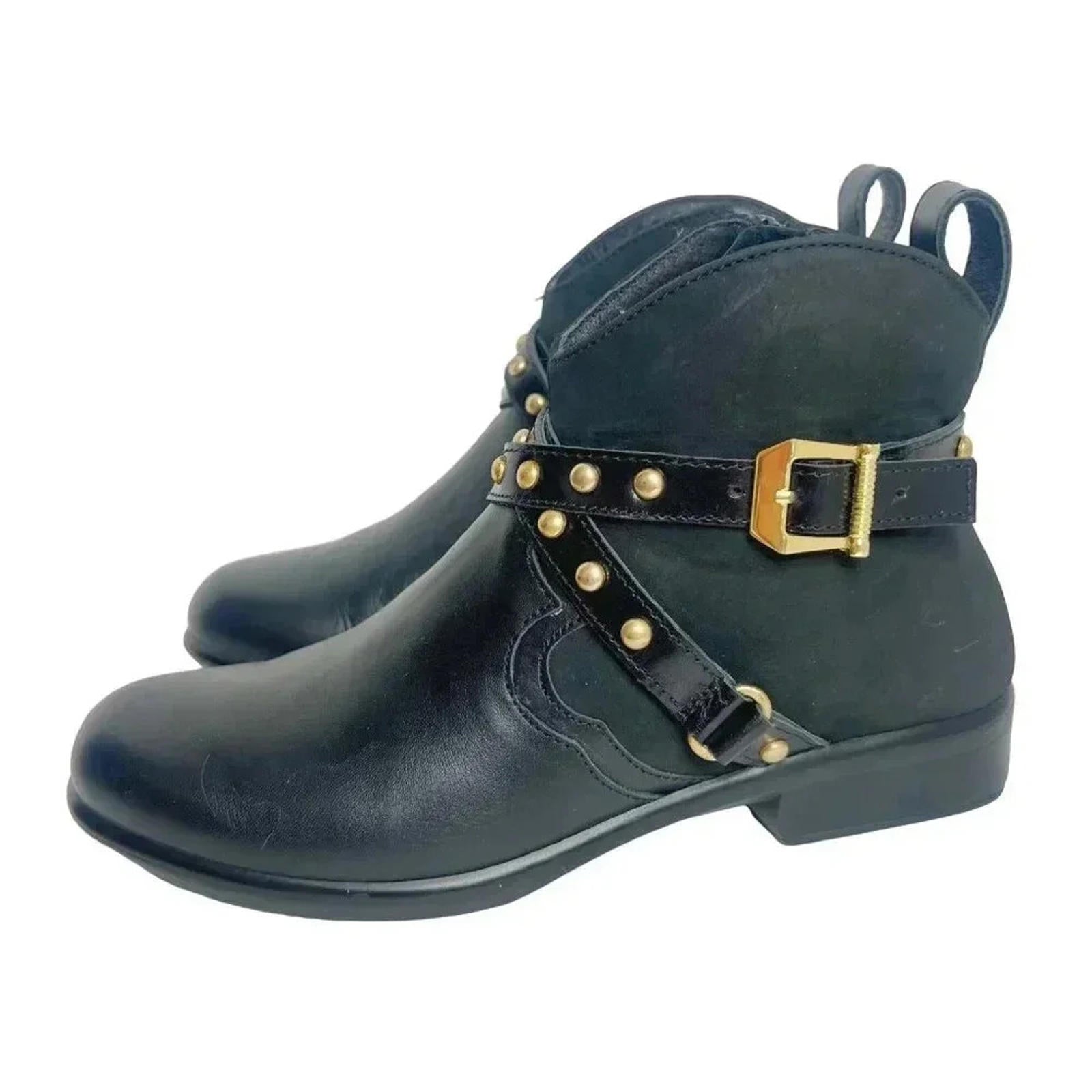 Naot Taku Black Leather Western Boots Gold Studs Aura Collection Size by Hot Girl Secondhand