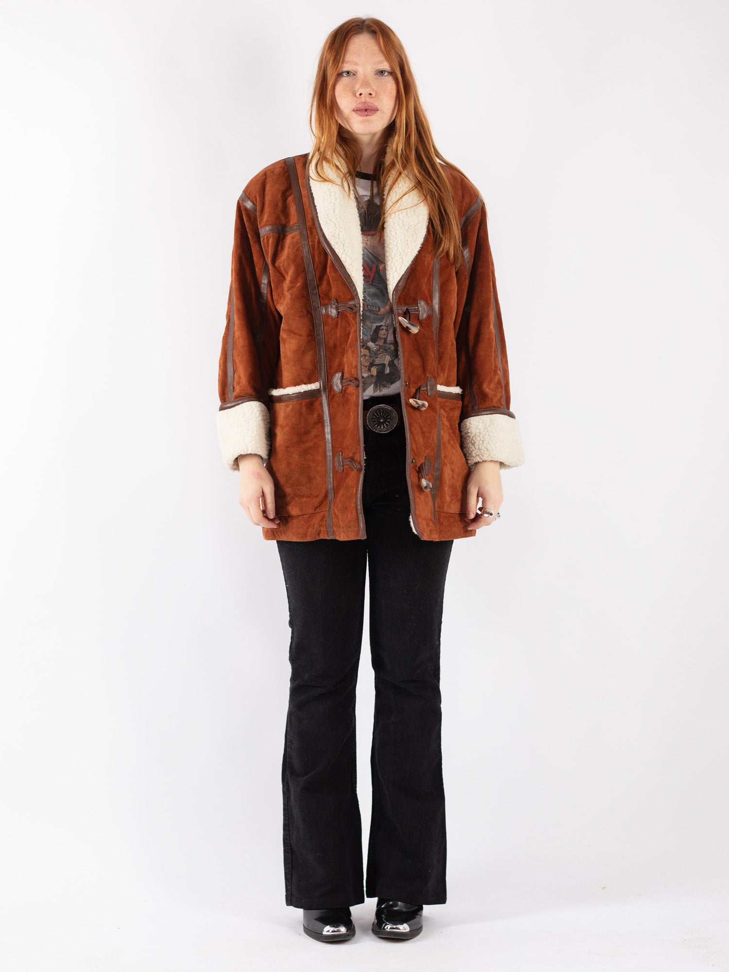 Vintage 90's Women Suede Sherpa Coat in Brown by Northern Grip