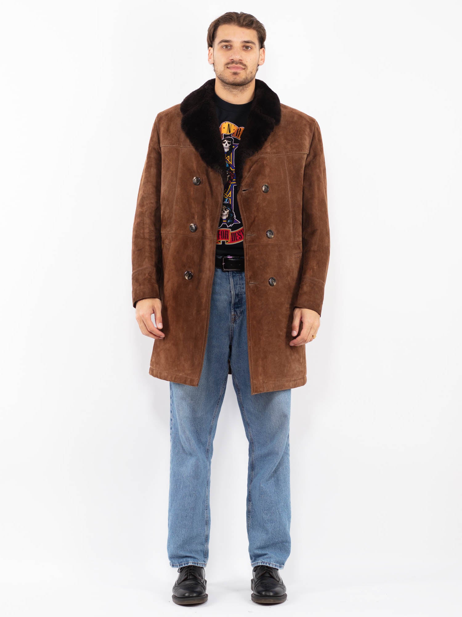 Vintage 70's Men Suede Sherpa Coat in Brown by Northern Grip