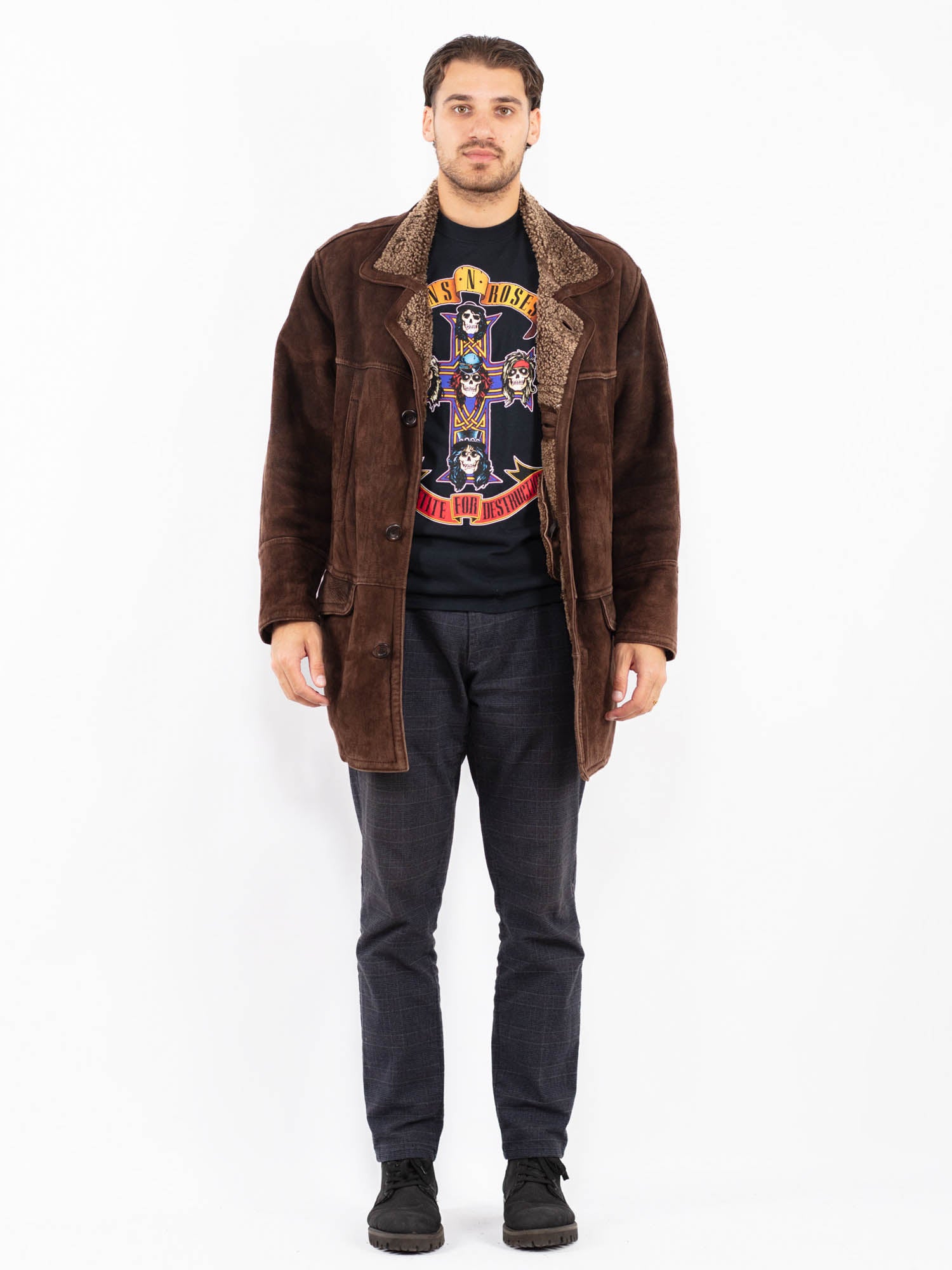 Vintage 90's Men Sheepskin Shearling Coat in Brown by Northern Grip