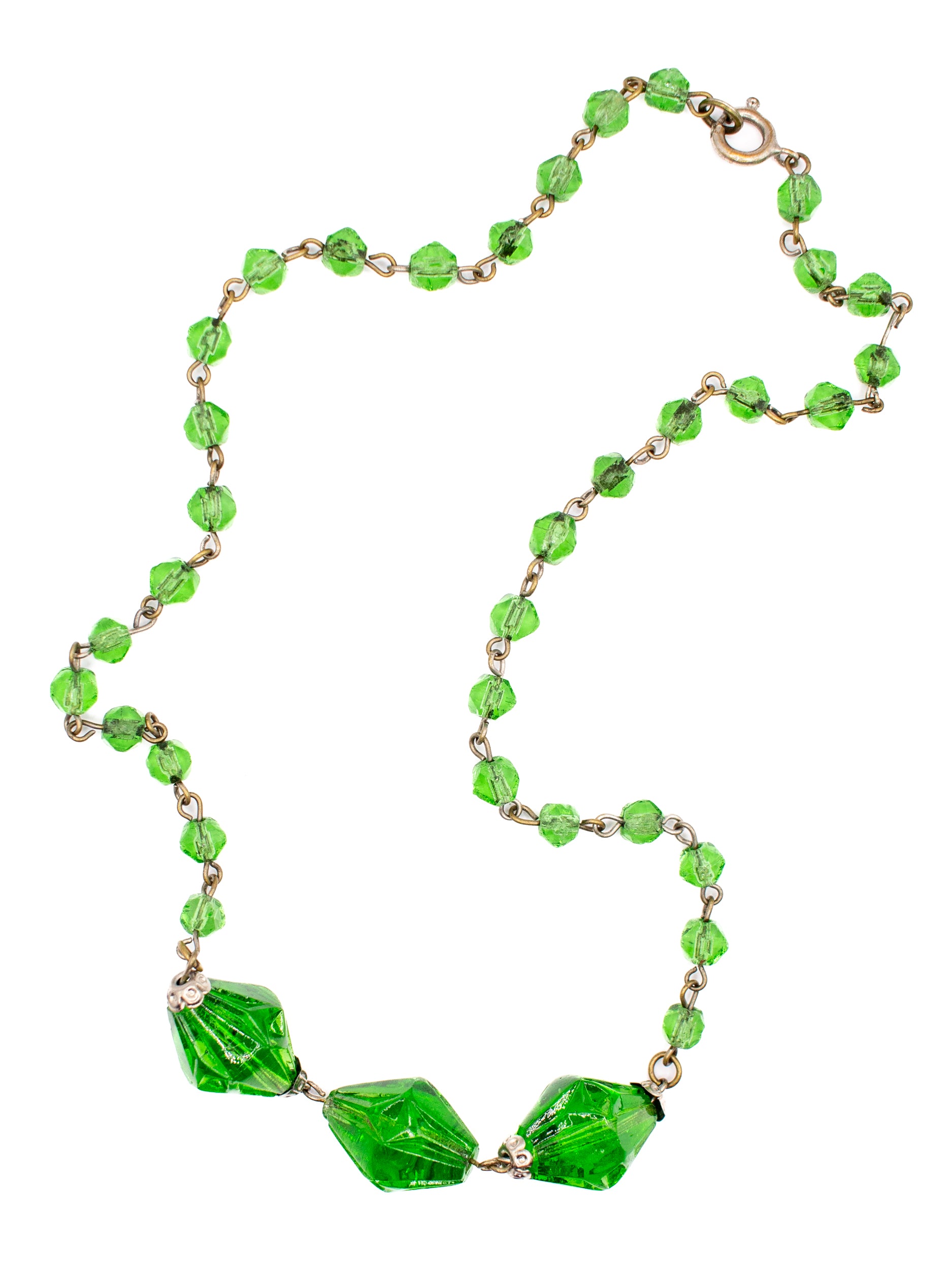 Vintage 30's Green Czech Glass Bead Necklace by Northern Grip