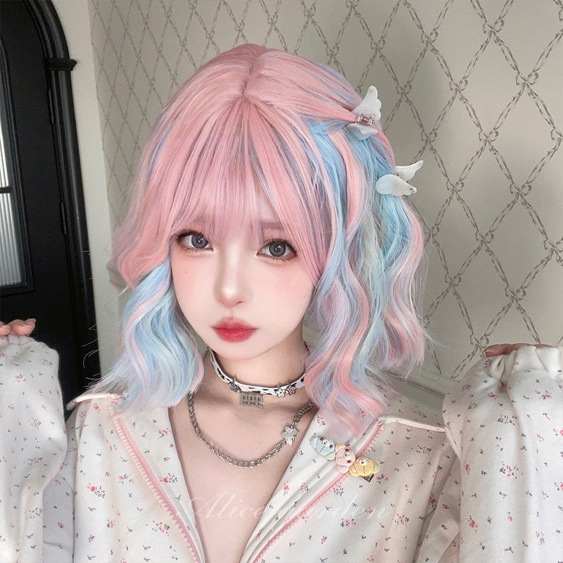 Alice Garden Harajuku Dopamine Wig – Colorful Short Curly Hair with Ea by Land Decora