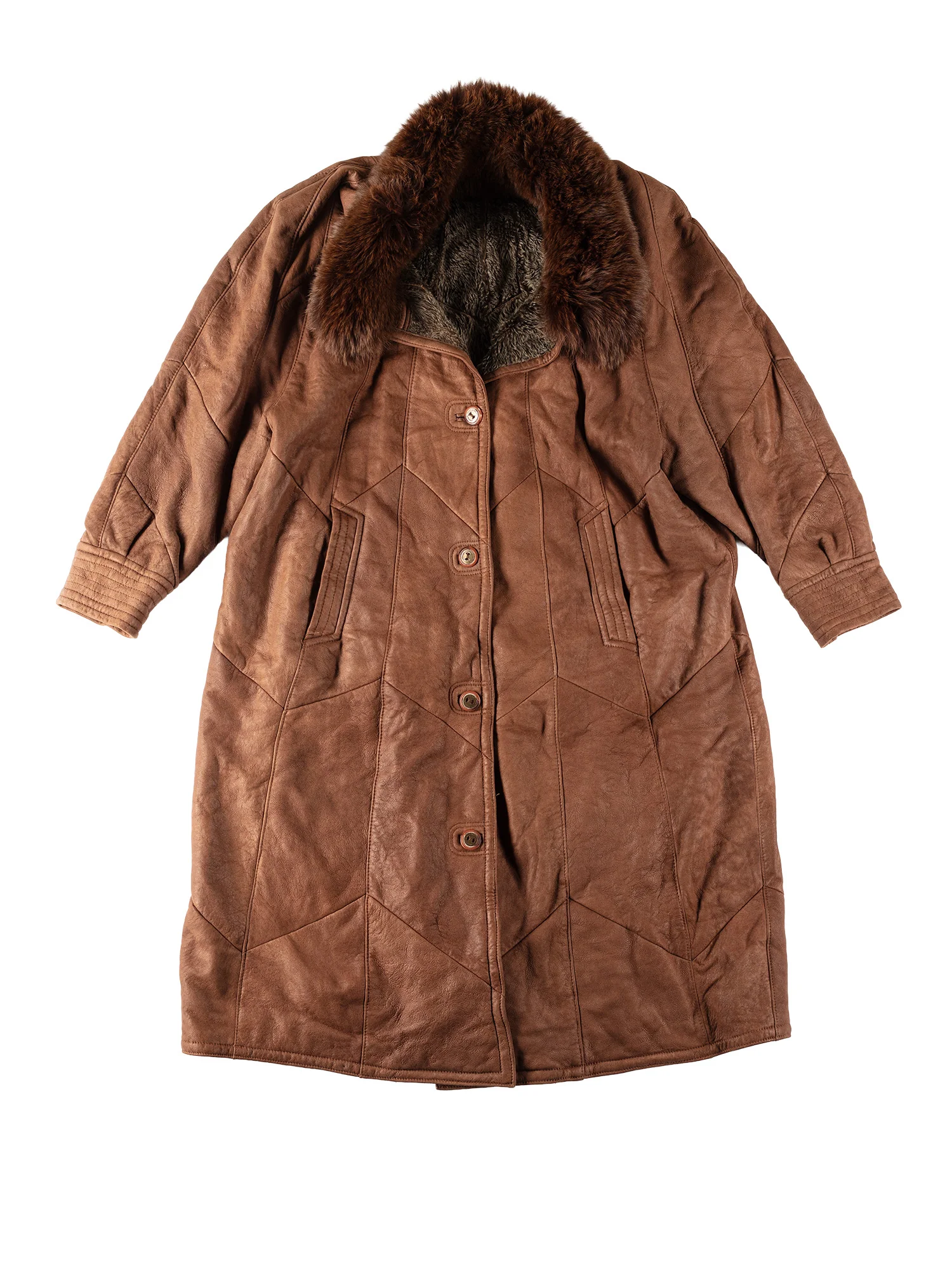 Vintage 80's Women Sheepskin Maxi Coat in Brown by Northern Grip