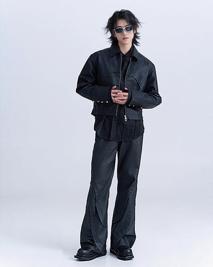 Waxed Dark Flare Trousers by OFFCULTURE