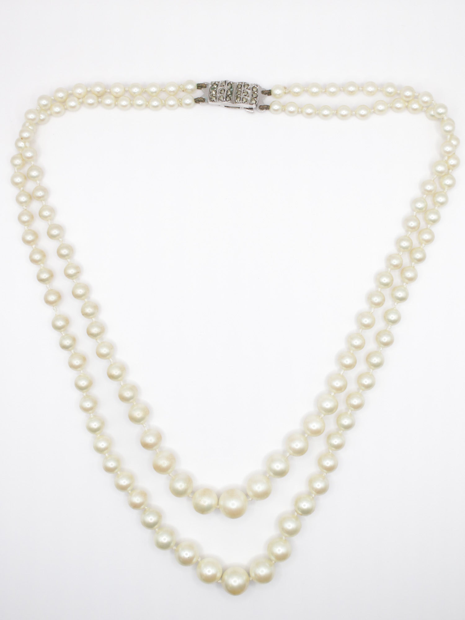 Vintage 1950s Pompadour Silver Double Strand Pearl Necklace by Northern Grip