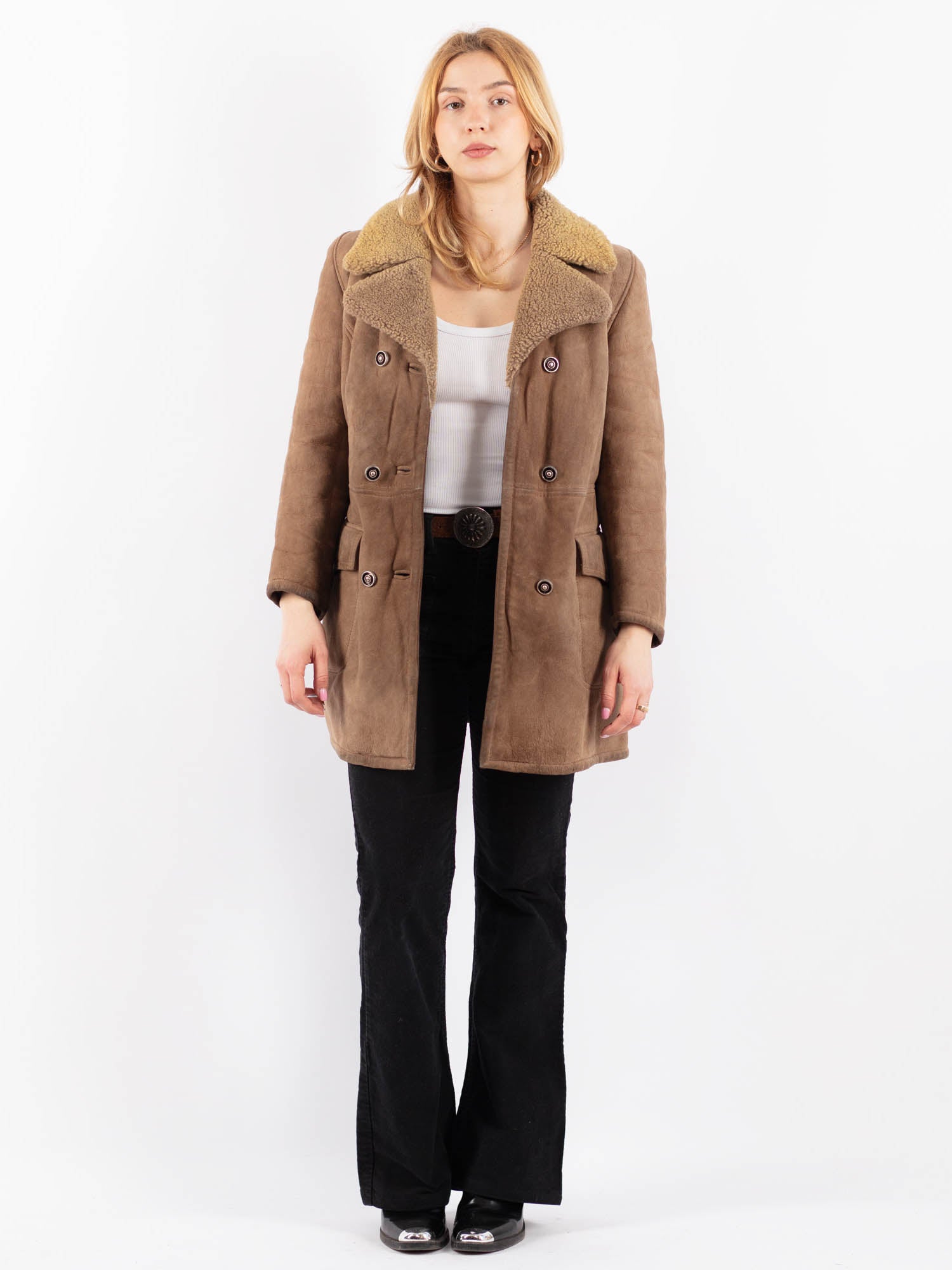 Vintage 70's Women Sheepskin Coat in Beige by Northern Grip