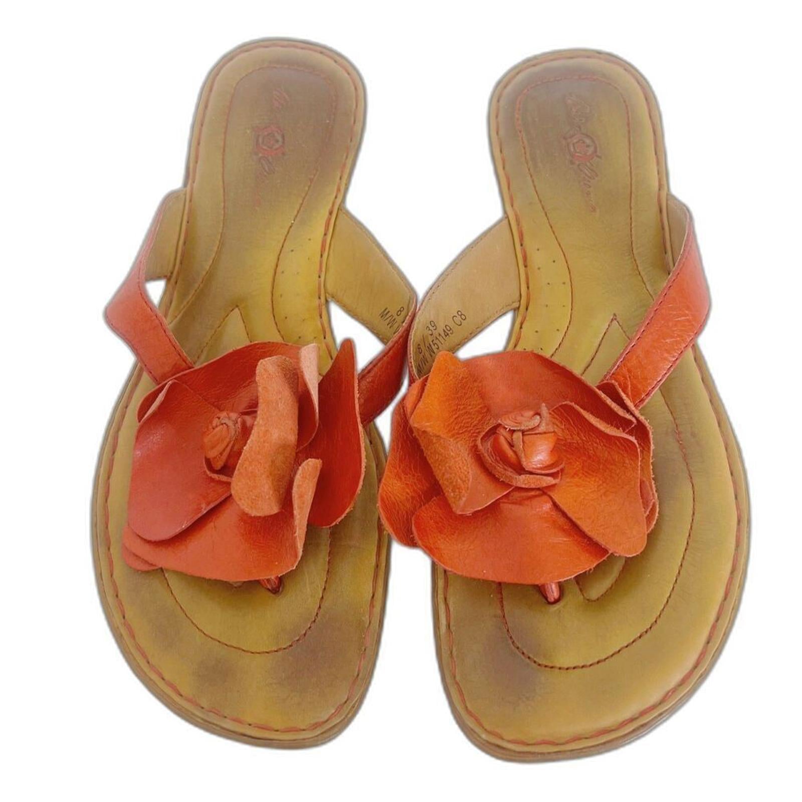Born Crown Women's Orange Flower Leather Flip Flops Sandals Thongs Siz by Hot Girl Secondhand