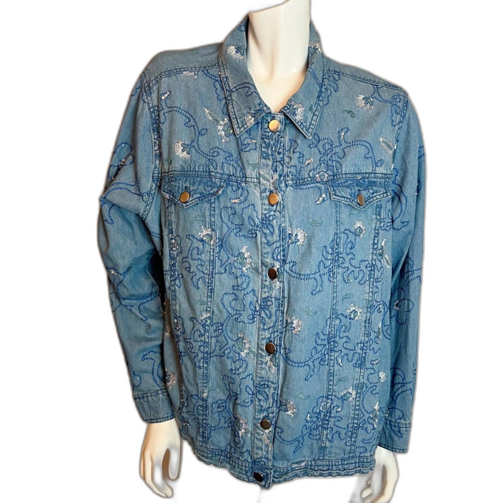 Vintage Alex Kim Denim Embroidered Button-Down Shirt Western Country S by Hot Girl Secondhand