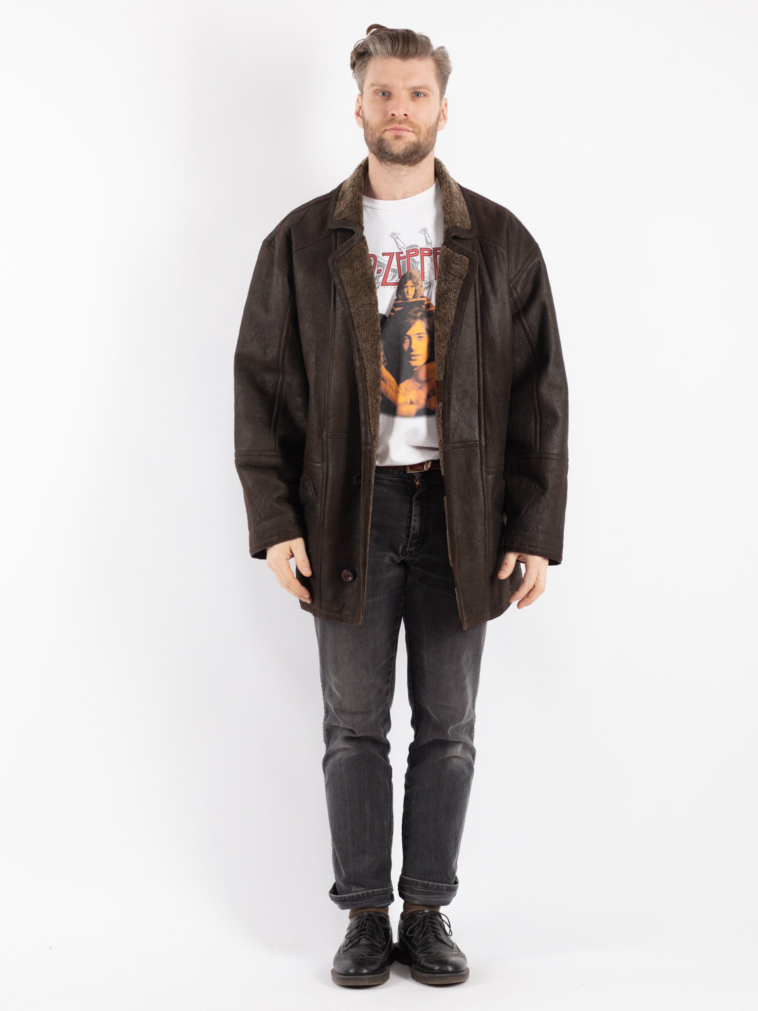 Vintage 90's Men Sheepskin Coat in Brown by Northern Grip