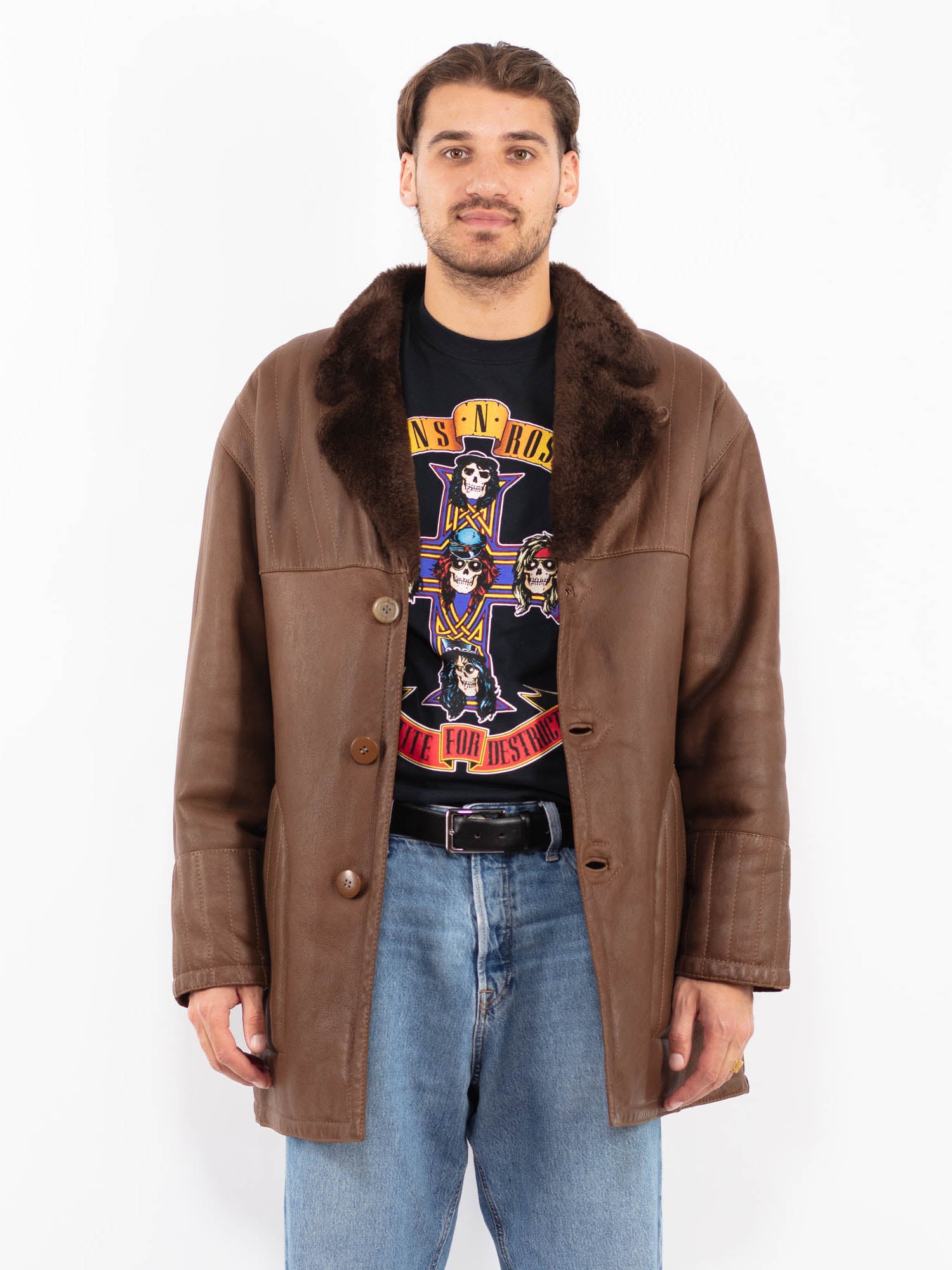 Vintage 70's Men Sheepskin Shearling Coat in Brown by Northern Grip