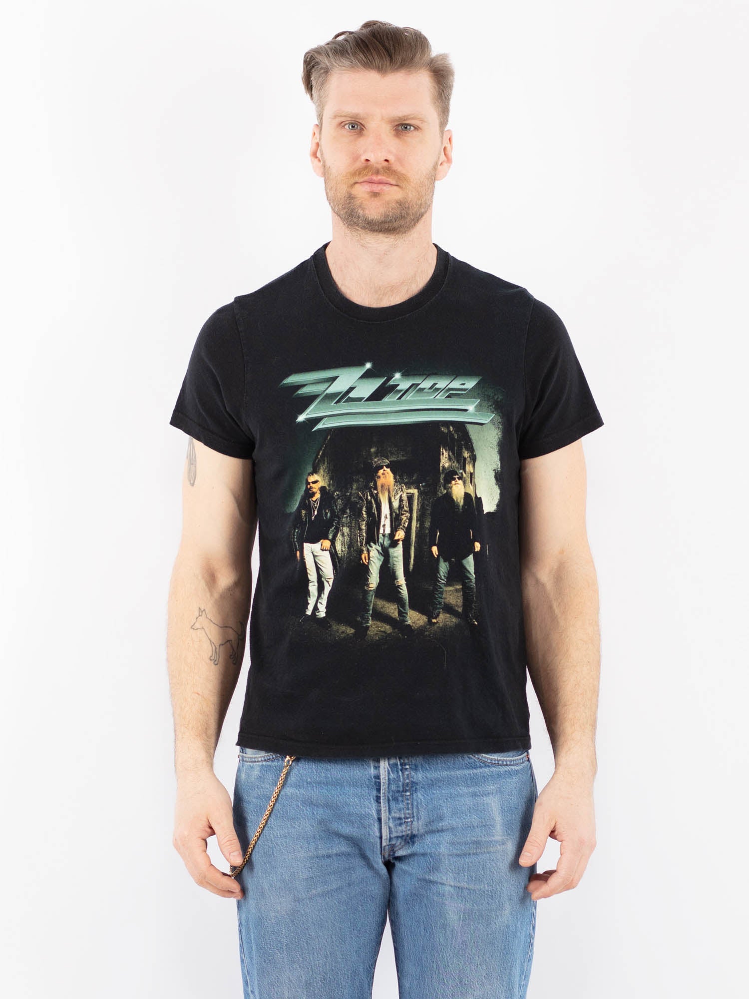 Vintage 90's Men ZZ Top Print T-Shirt in Black by Northern Grip