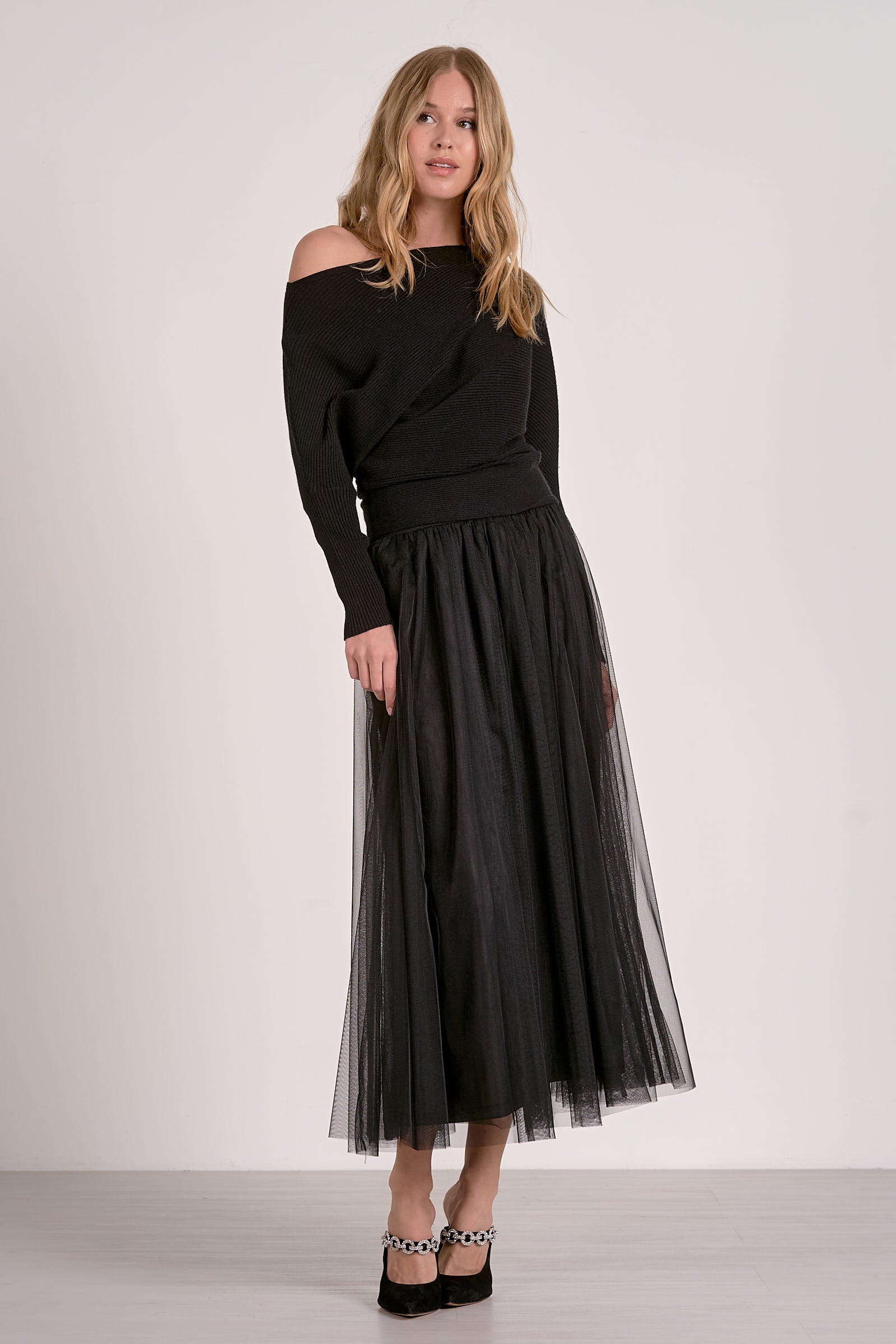 Elan Off-the Shoulder Sweater in Black by Sierra Deene