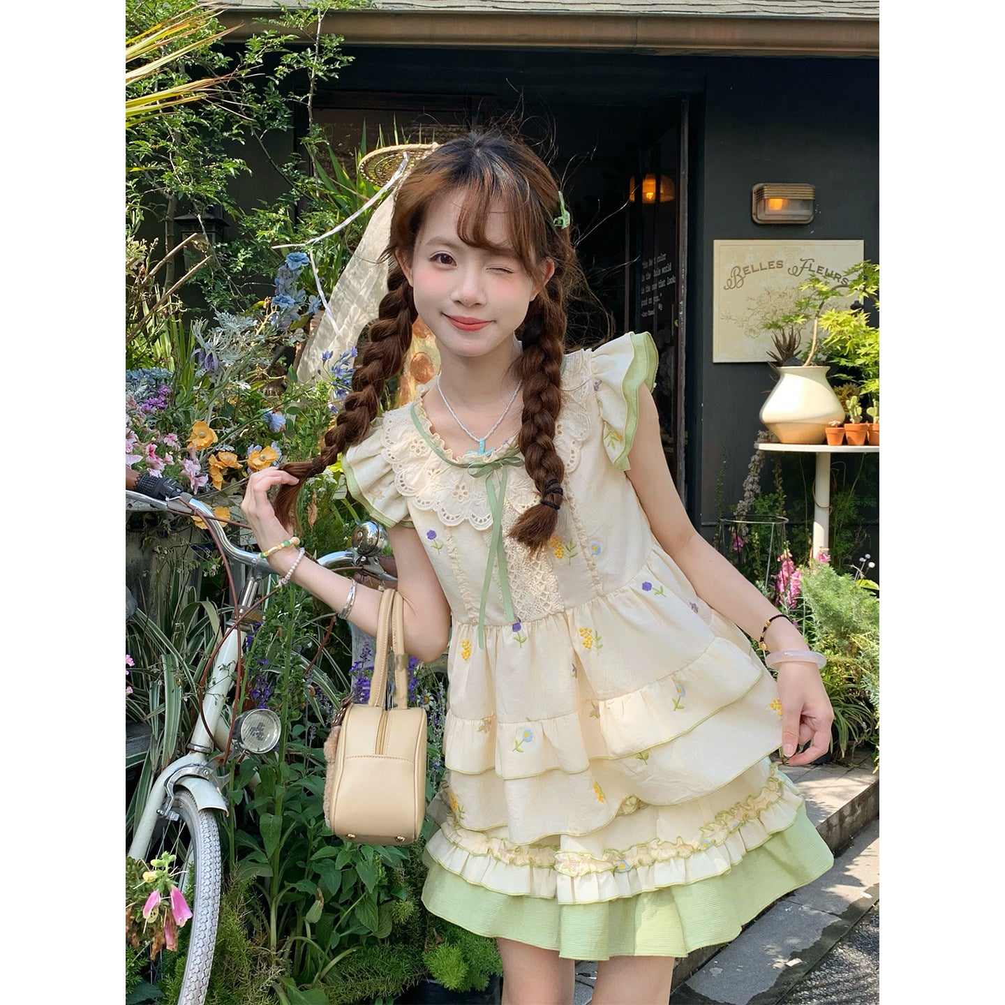 Woodland Fairy Embroidered Top & Lace Skirt Set | Kawaii Japanese Fashion by Land Decora