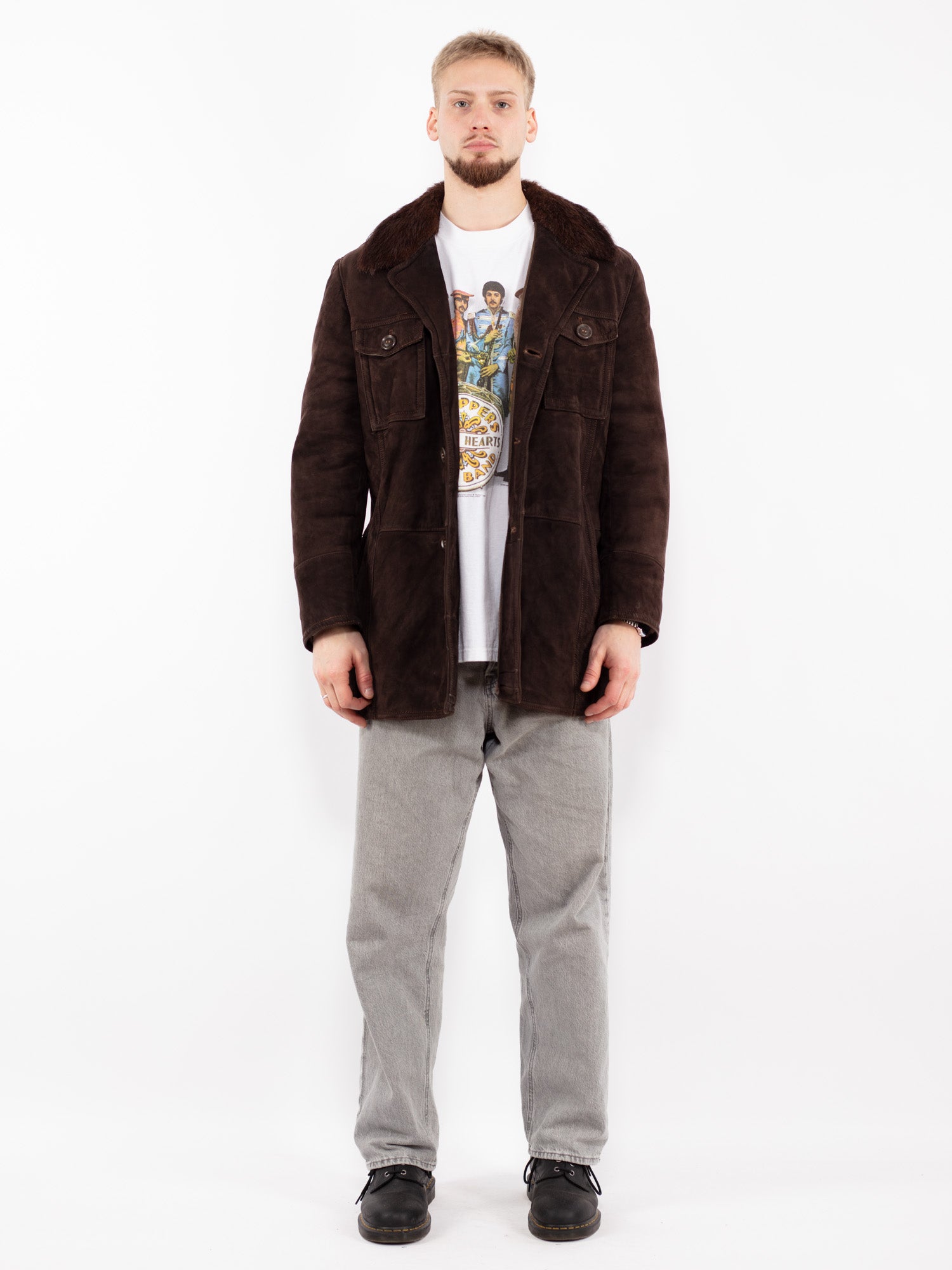 Vintage 70's Men Sheepskin Coat in Brown by Northern Grip