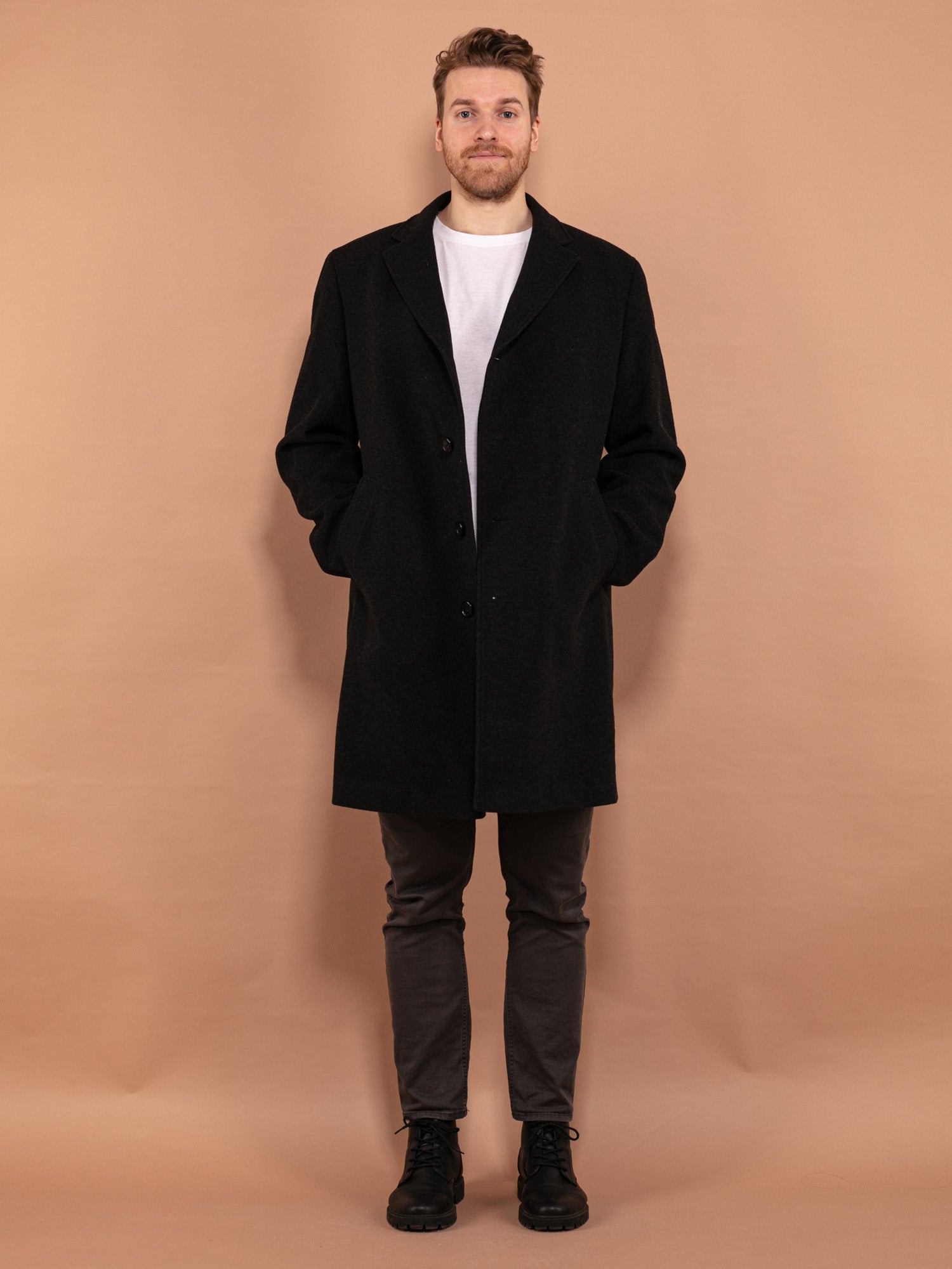 Vintage 90's Men Cashmere and Wool Blend Coat in Dark Gray by Northern Grip