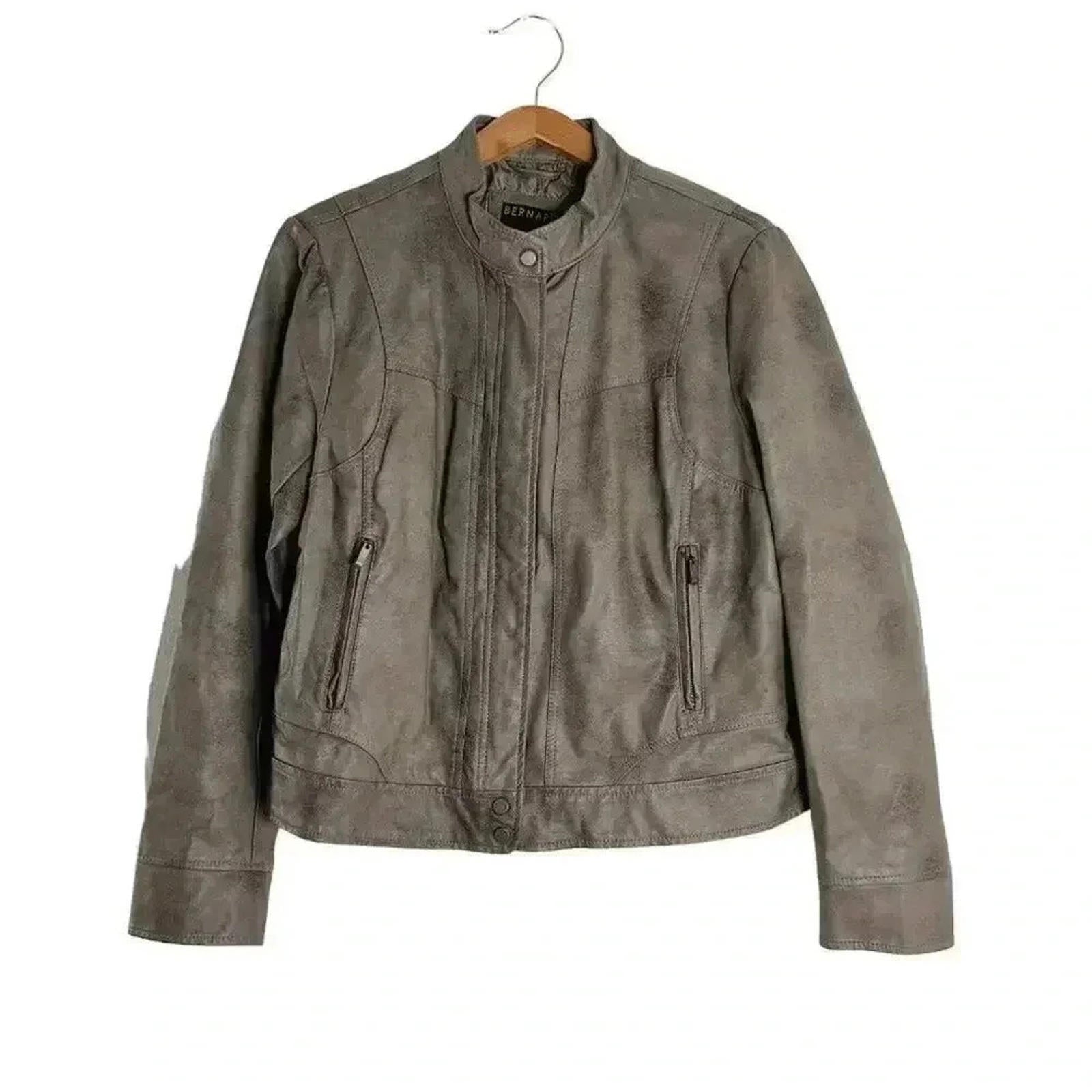 Bernardo Cool Toned Taupe Tan Faux Leather Moto Jacket Women's Size XL by Hot Girl Secondhand