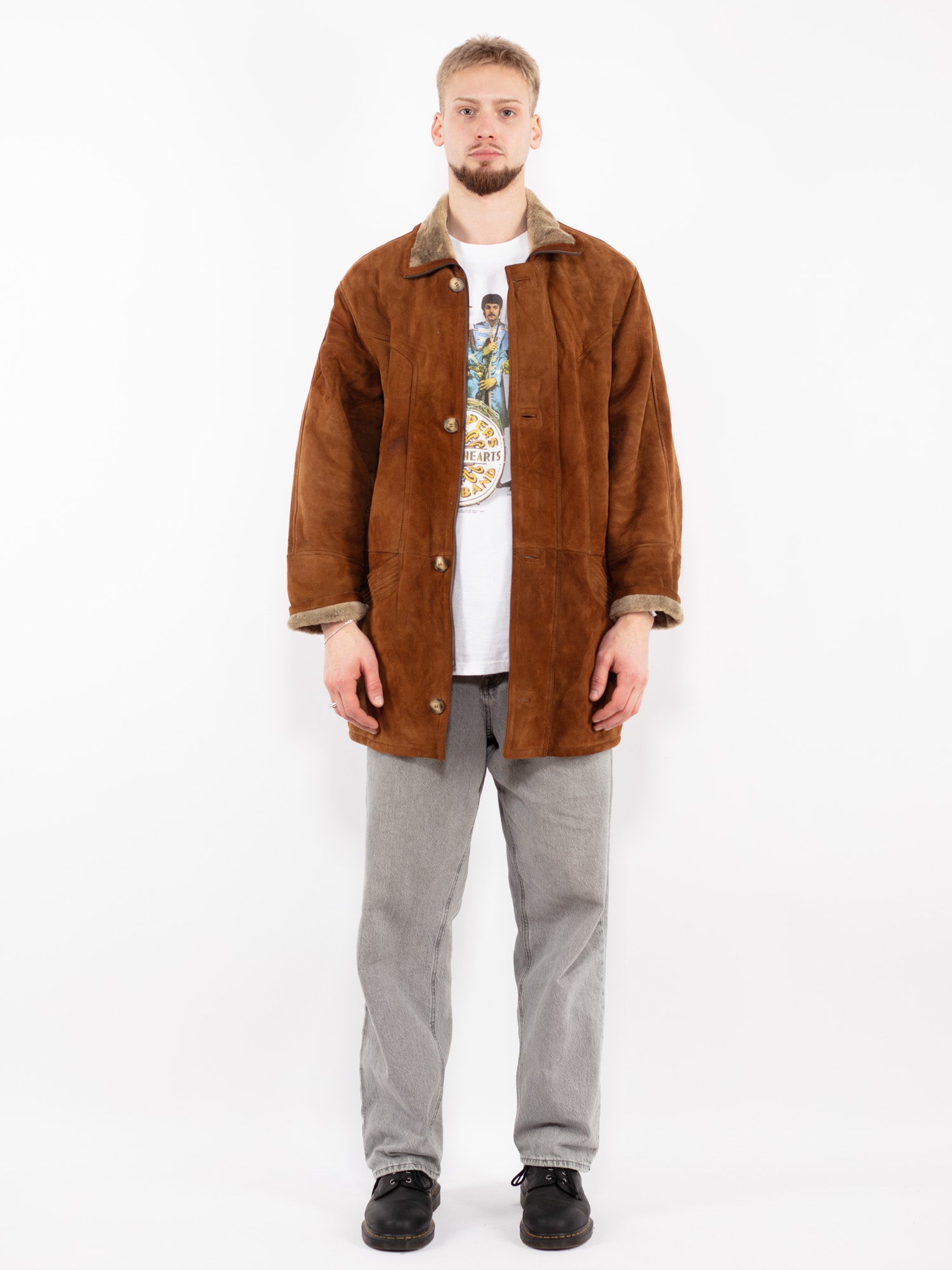 Vintage 90's Men Sheepskin Coat in Brown by Northern Grip